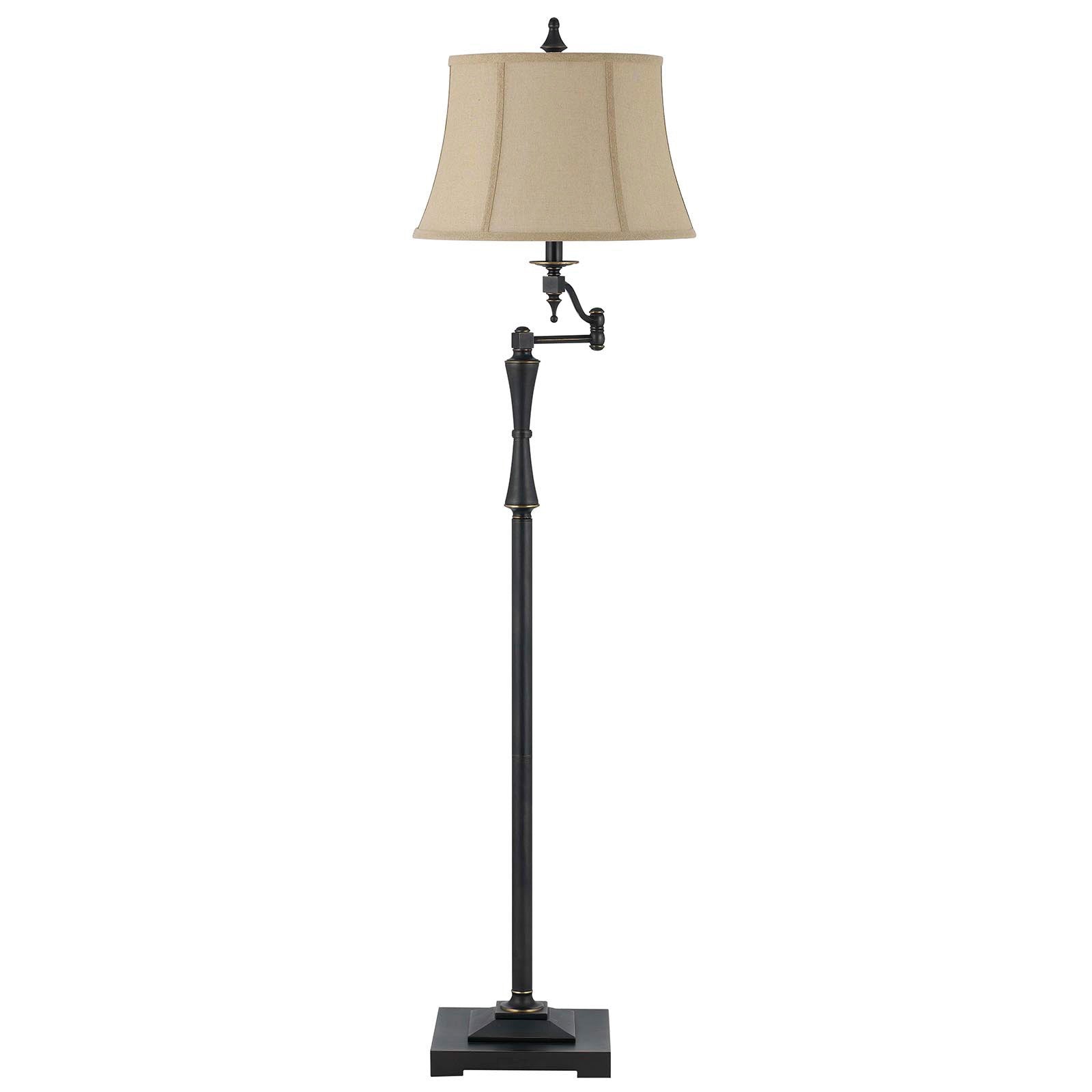 61" Bronze Swing Arm Floor Lamp With Brown Square Shade - Lighting