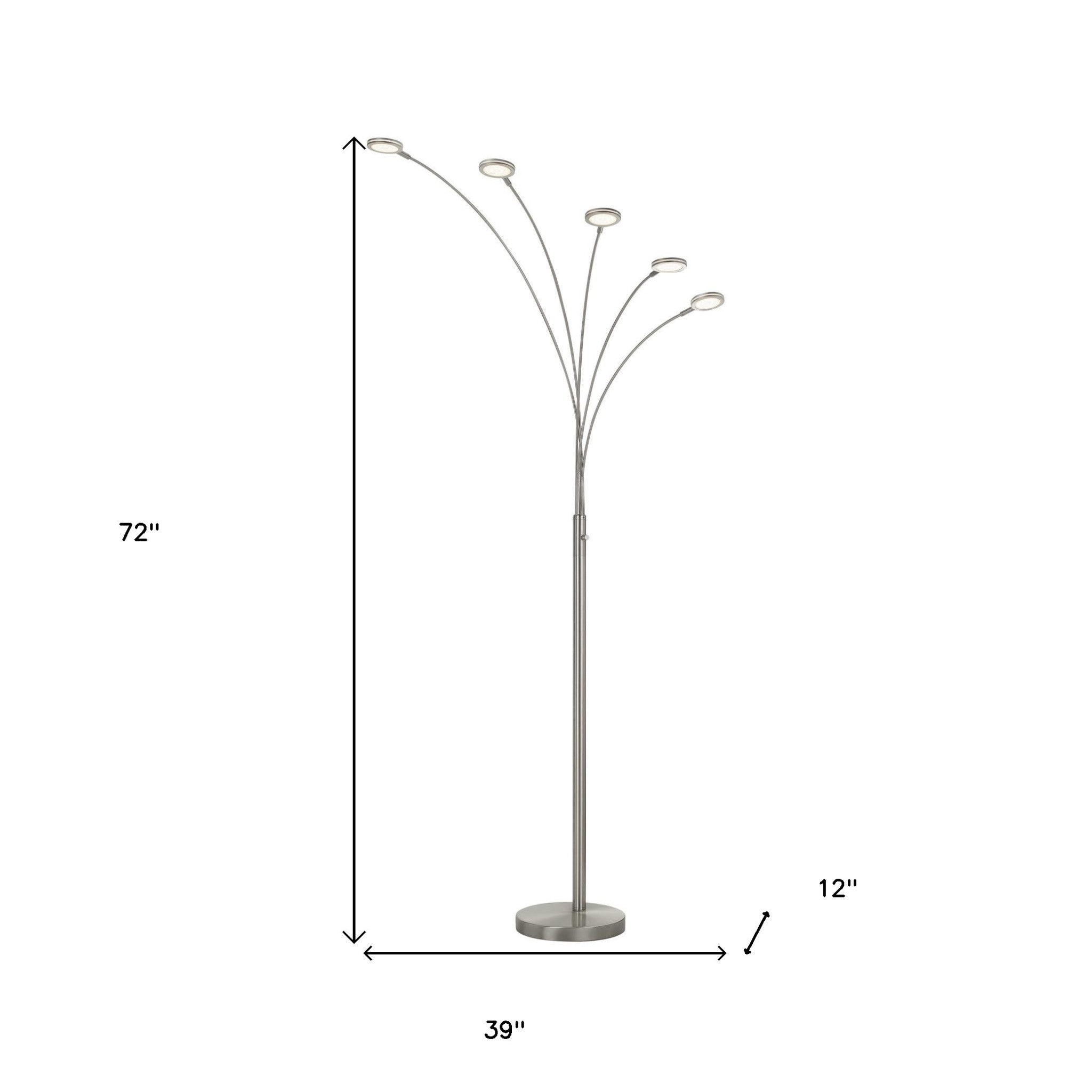 72" Nickel Five Light Led Arc Floor Lamp - Lighting