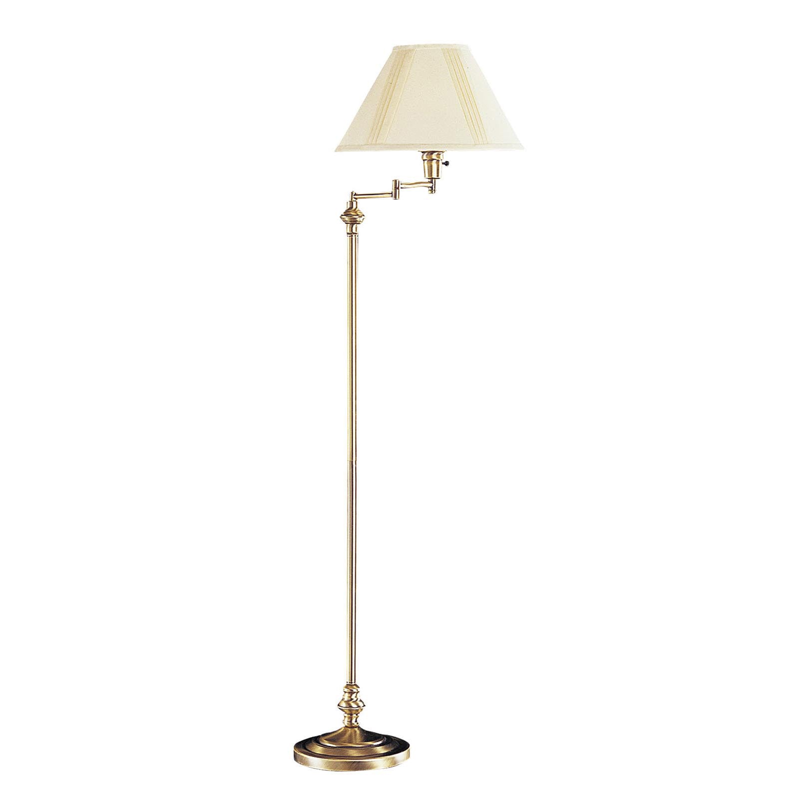 Gold adjustable floor lamp with a cream fabric shade and classic design, perfect for elegant home decor.