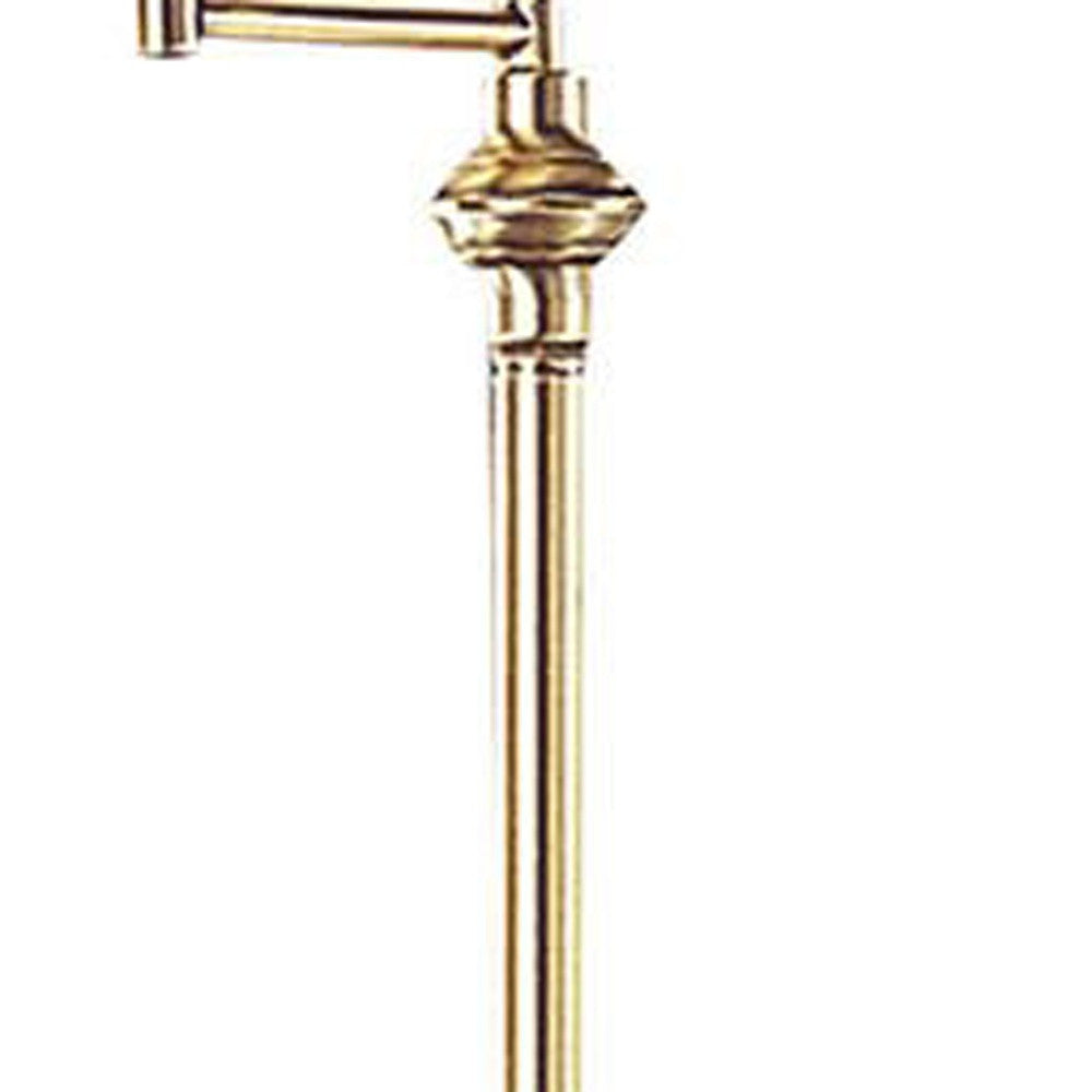 Antique brass floor lamp with elegant curved arm and decorative base, perfect for vintage-style home decor.