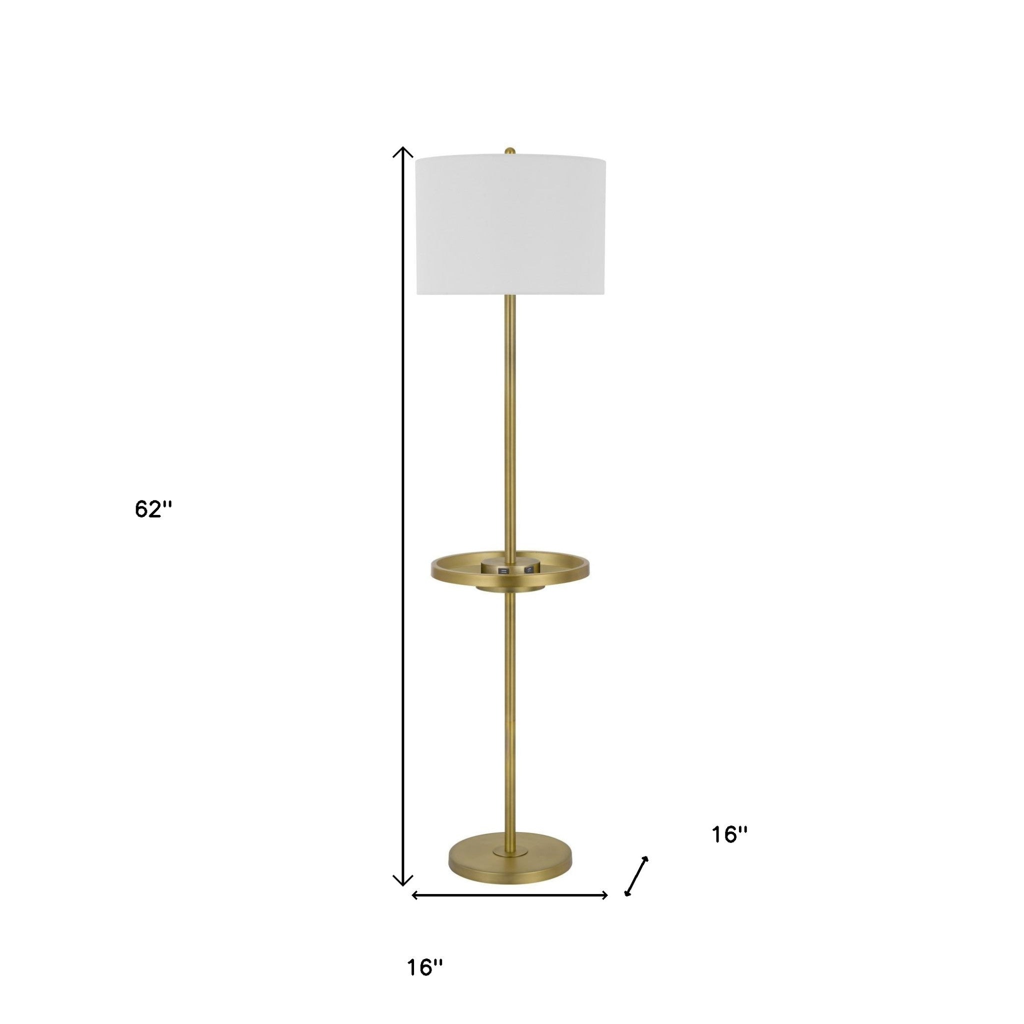 62" Nickel Tray Table Floor Lamp With White Drum Shade - Lighting