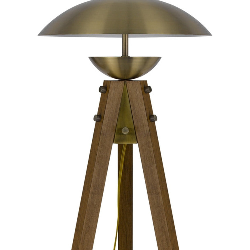 55" Brass Tripod Floor Lamp With Antiqued Brass Dome Shade - Lighting