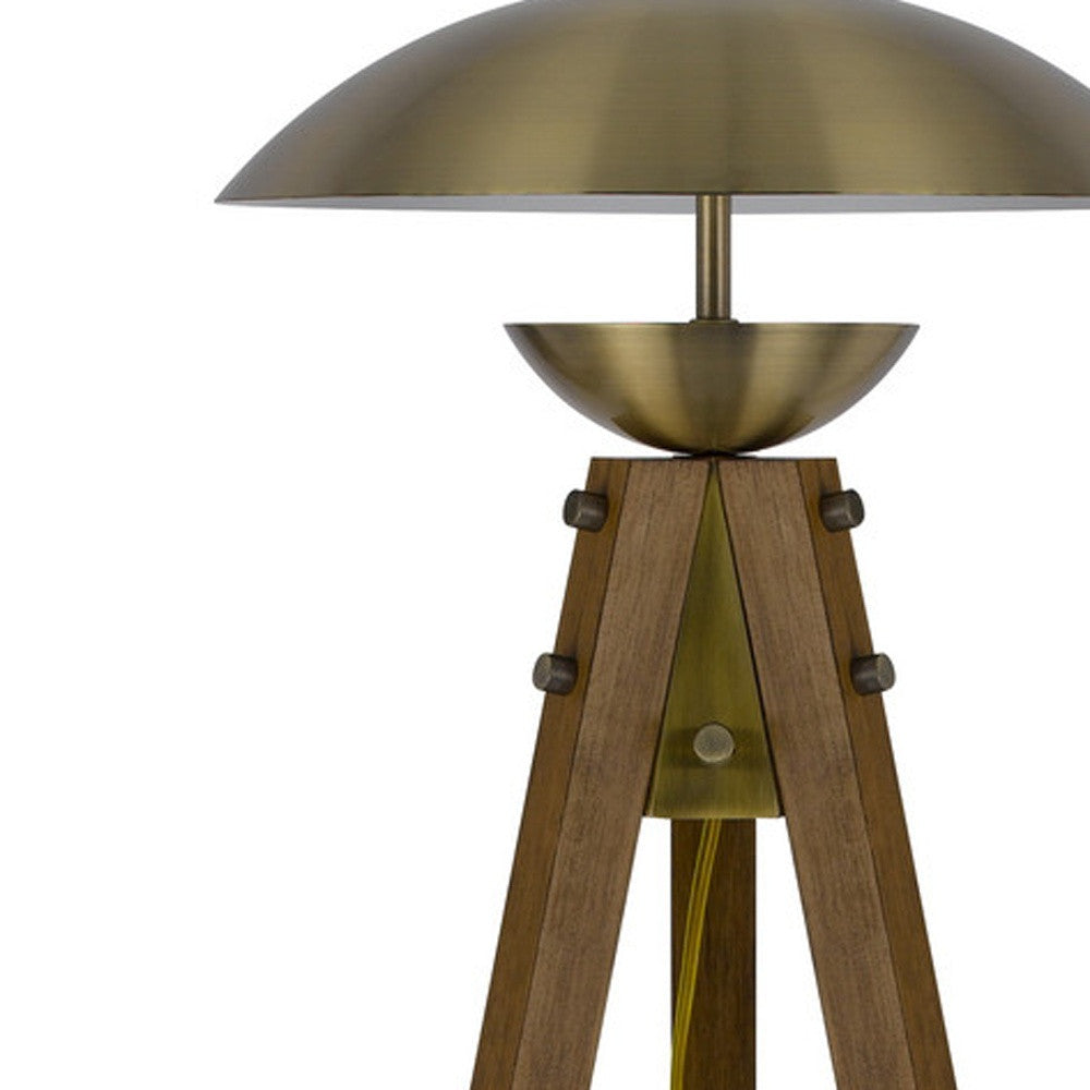 55" Brass Tripod Floor Lamp With Antiqued Brass Dome Shade - Lighting