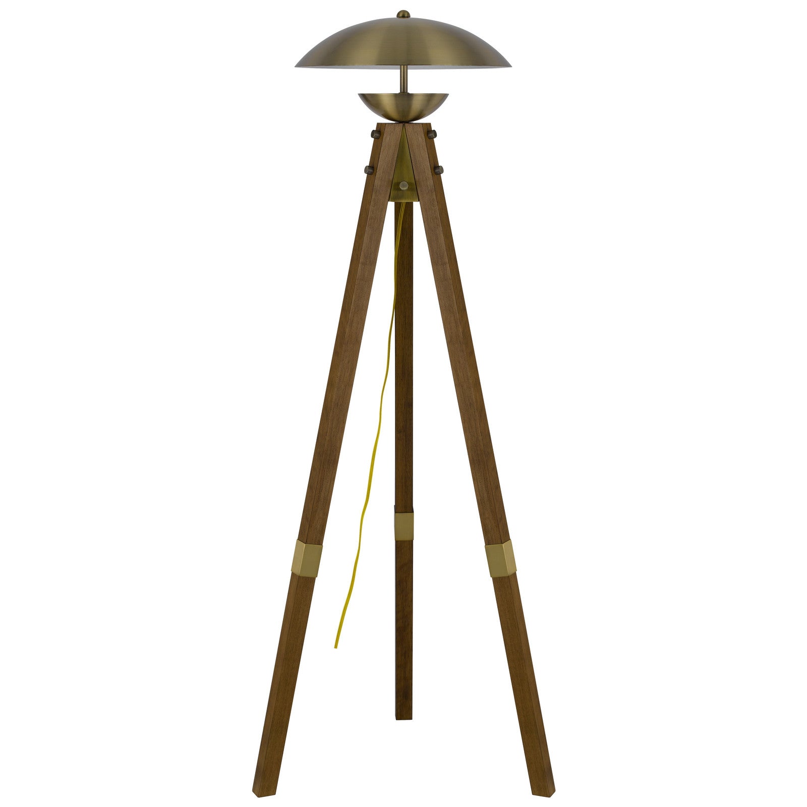 55" Brass Tripod Floor Lamp With Antiqued Brass Dome Shade - Lighting