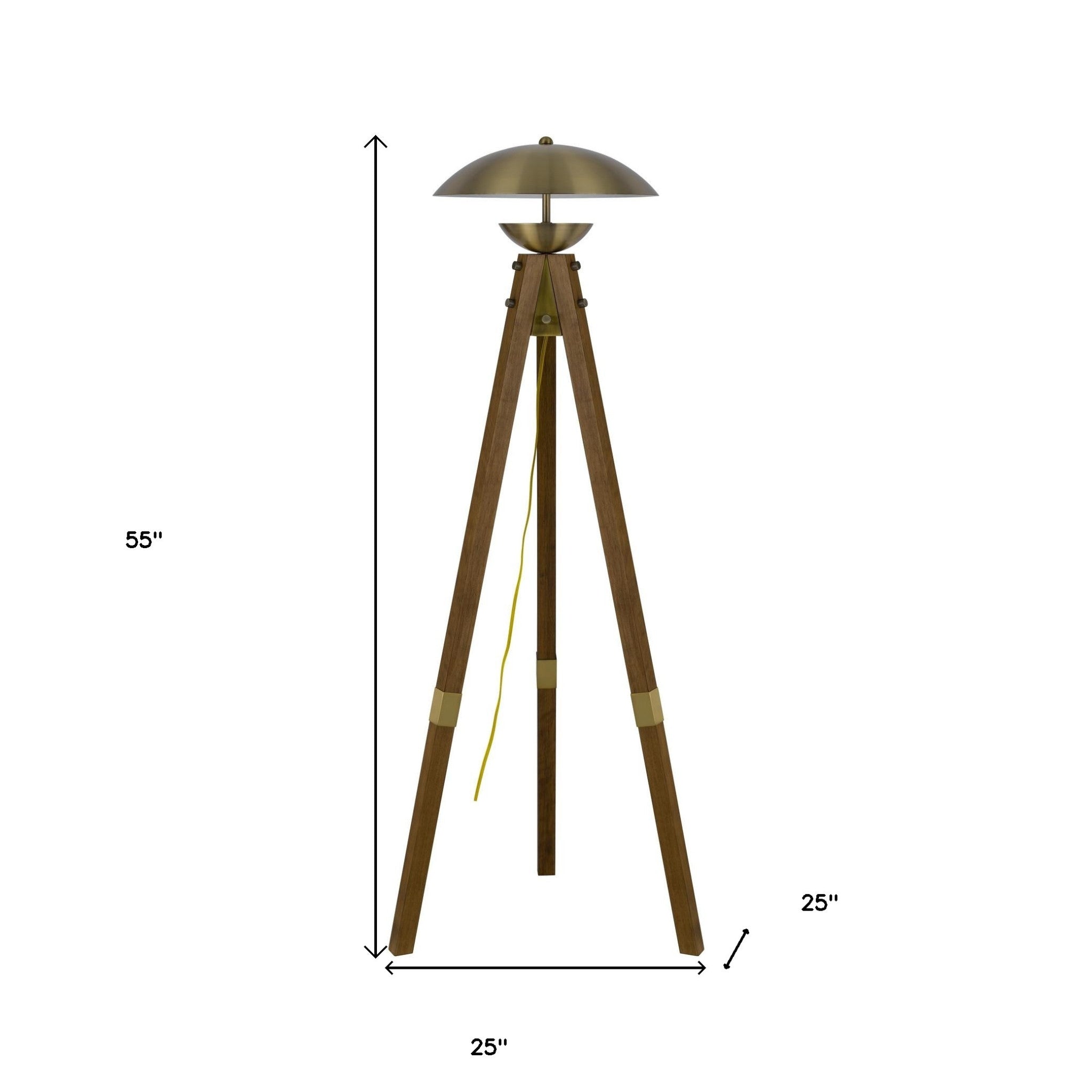 55" Brass Tripod Floor Lamp With Antiqued Brass Dome Shade - Lighting