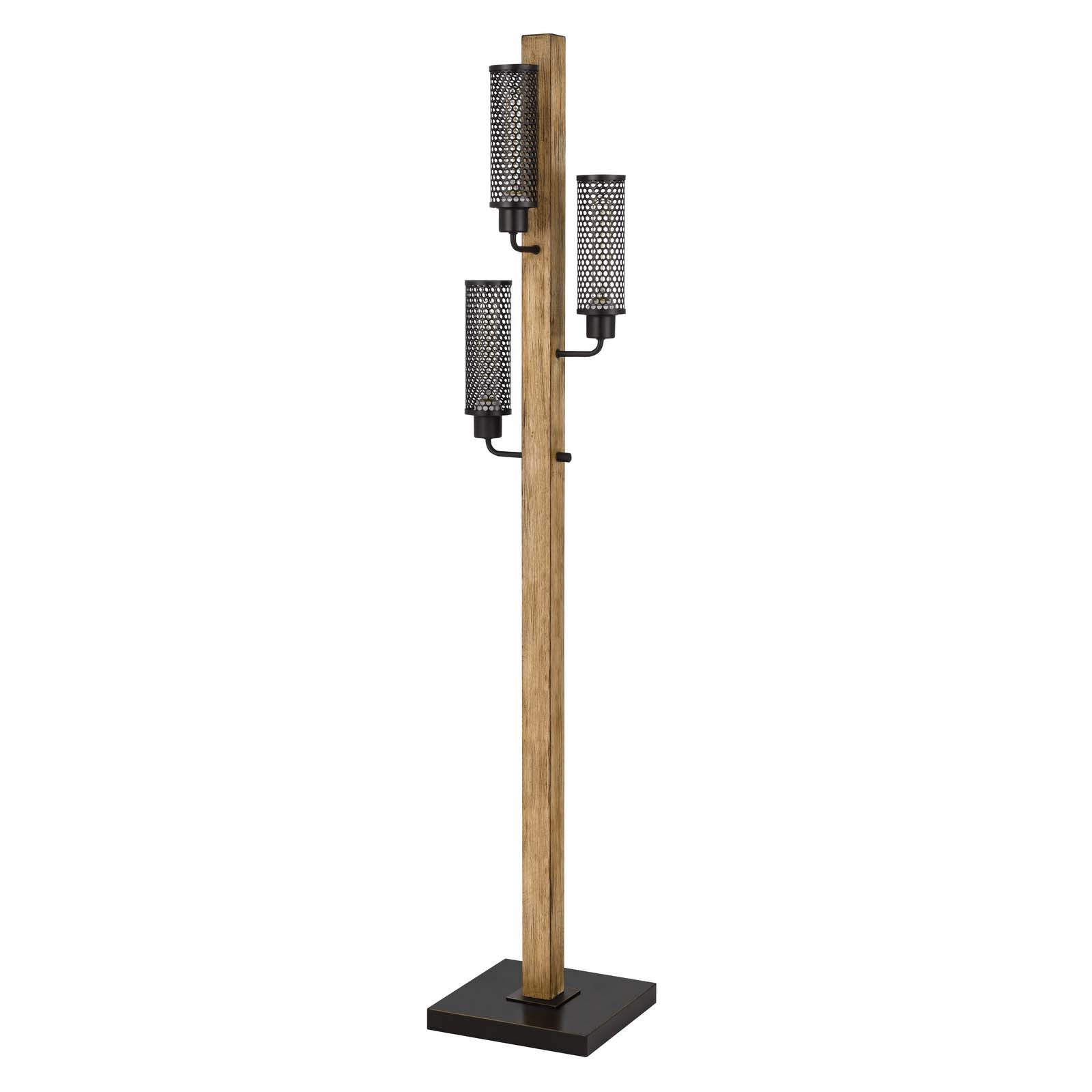 61" Brown Three Light Traditional Shaped Floor Lamp With Black Novelty Shade - Lighting