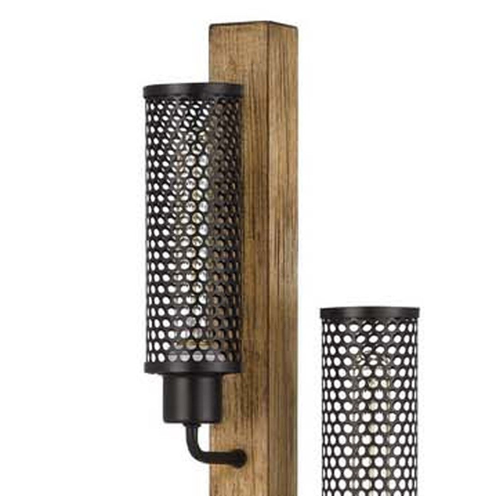 61" Brown Three Light Traditional Shaped Floor Lamp With Black Novelty Shade - Lighting