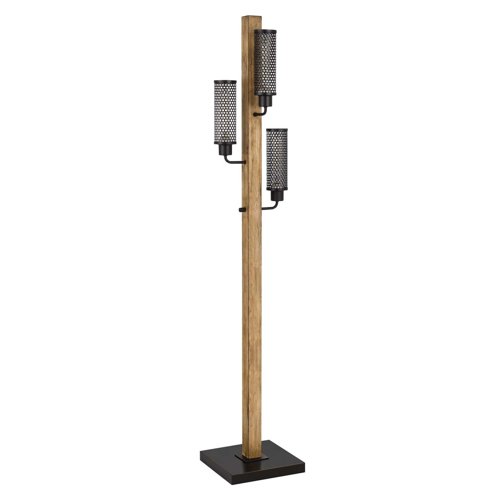 61" Brown Three Light Traditional Shaped Floor Lamp With Black Novelty Shade - Lighting