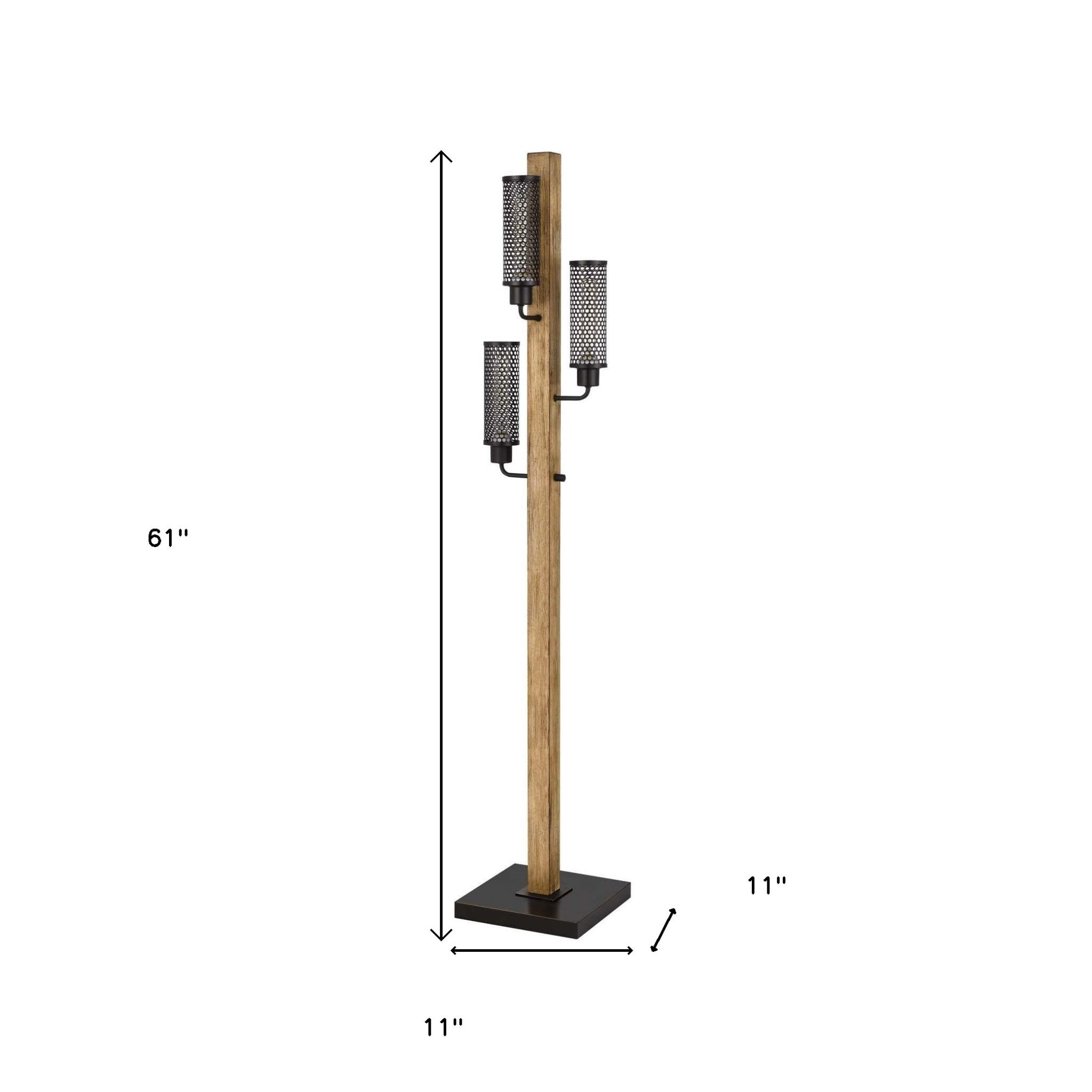 61" Brown Three Light Traditional Shaped Floor Lamp With Black Novelty Shade - Lighting