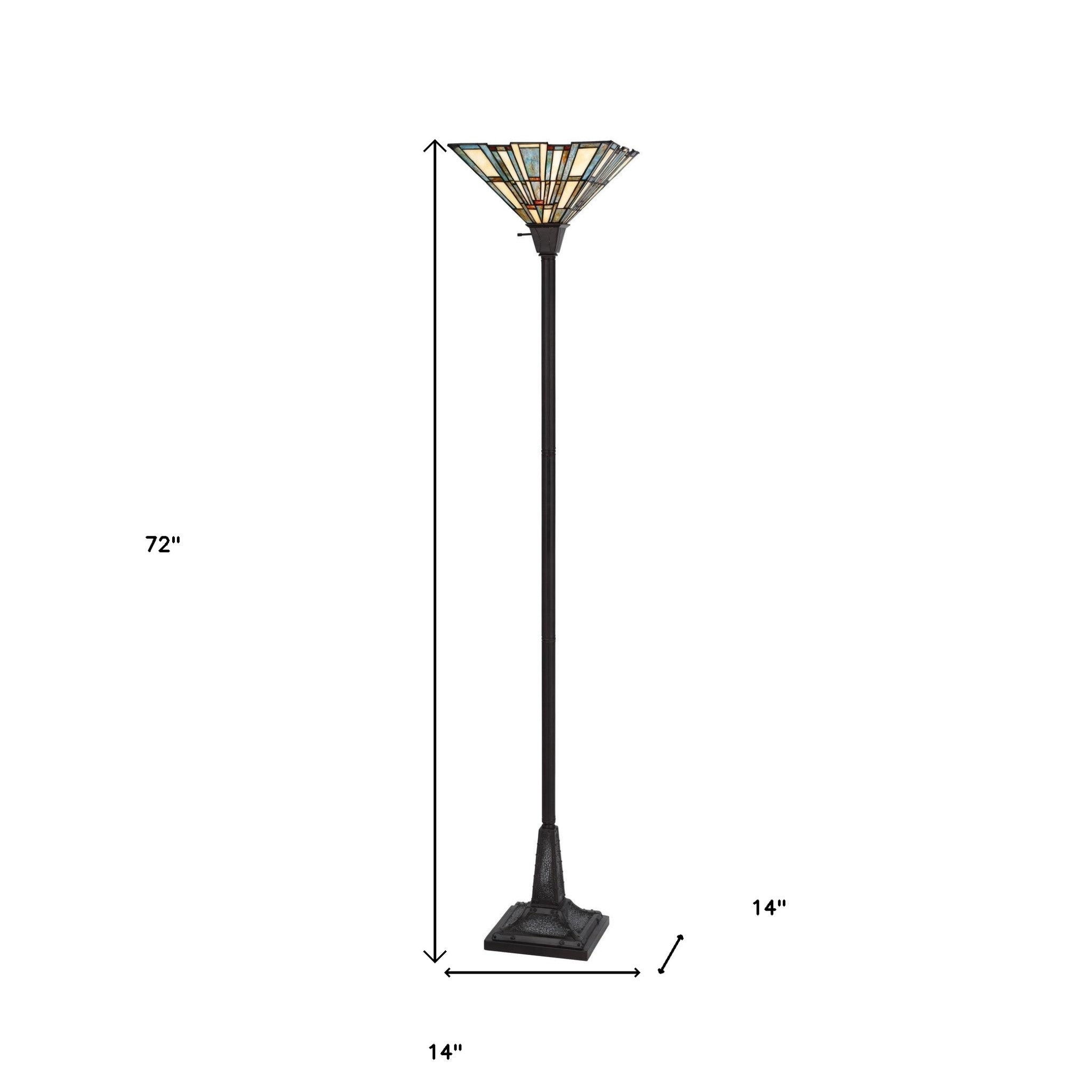 72" Bronze Torchiere Floor Lamp With Gray and Ivory Abstract Tiffany Glass Novelty Shade - Lighting