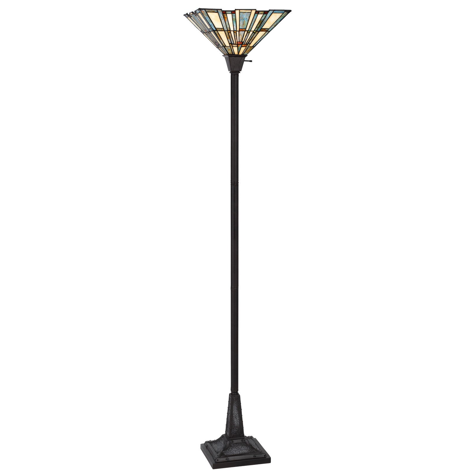 72" Bronze Torchiere Floor Lamp With Gray and Ivory Abstract Tiffany Glass Novelty Shade - Lighting