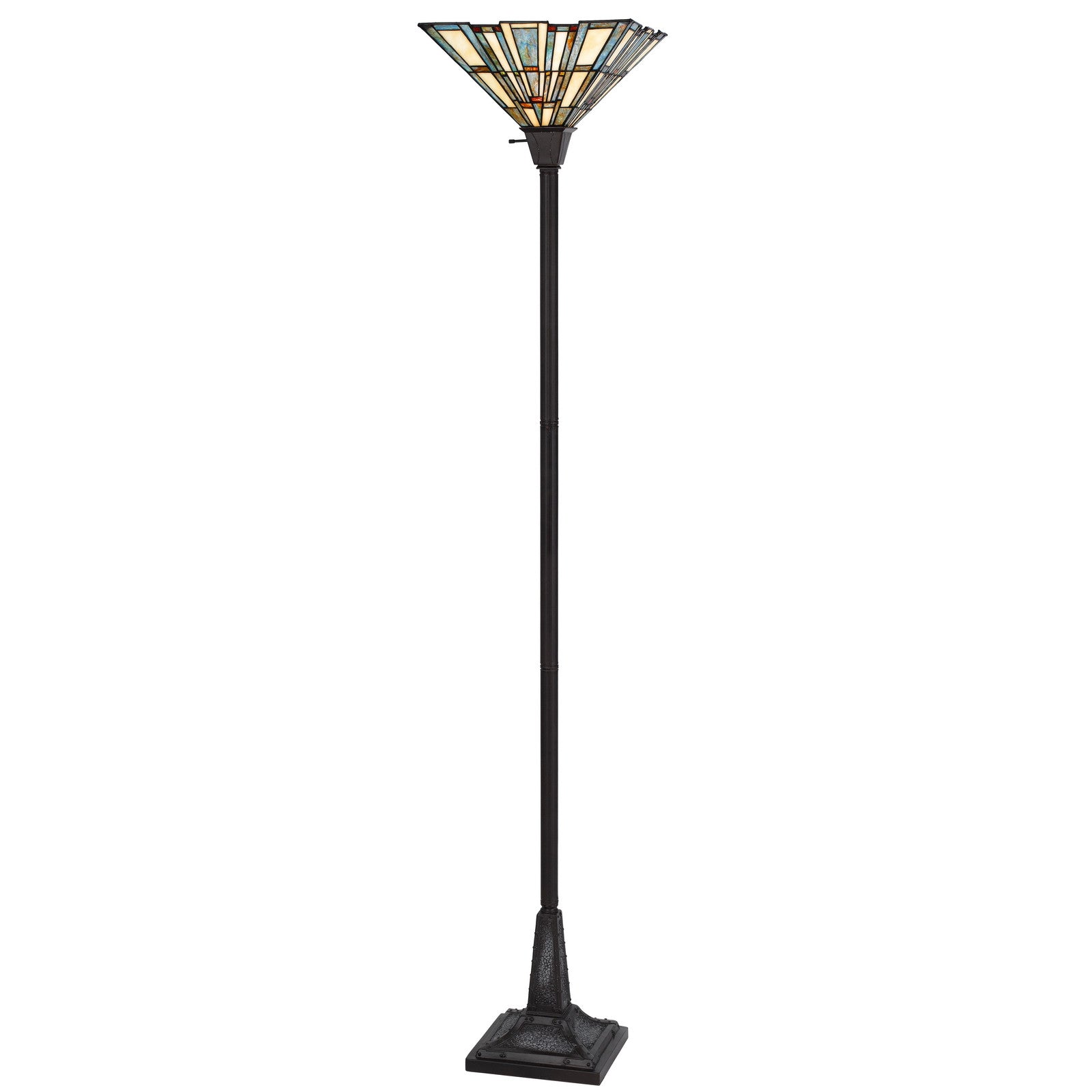 72" Bronze Torchiere Floor Lamp With Gray and Ivory Abstract Tiffany Glass Novelty Shade - Lighting