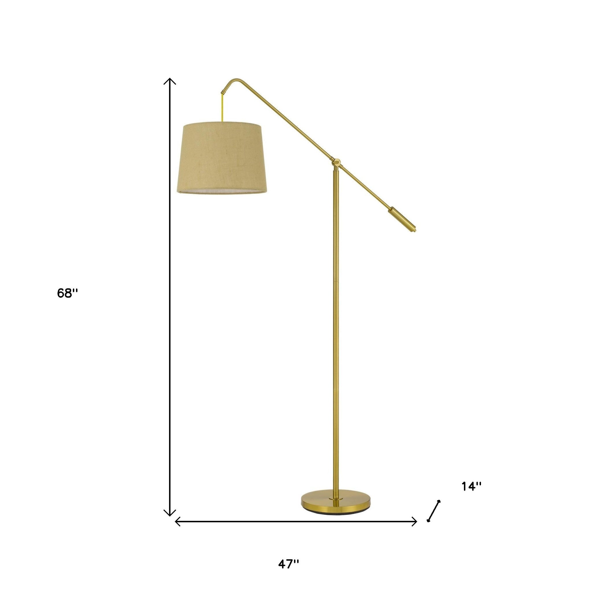 68" Brass Adjustable Traditional Shaped Floor Lamp With Antiqued Brass Drum Shade - Lighting