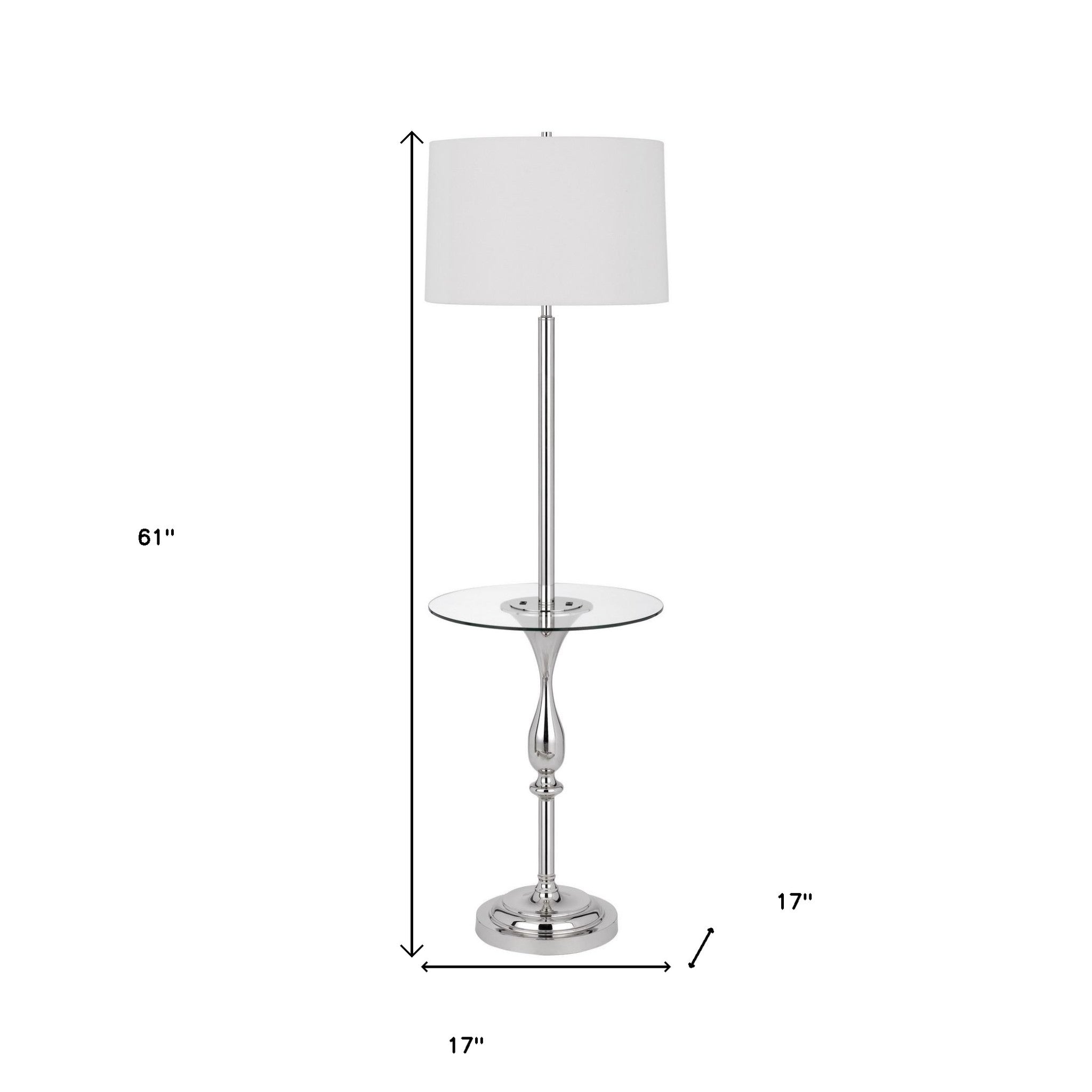 61" Chrome Tray Table Floor Lamp With White Transparent Glass Square Shade - Lighting
