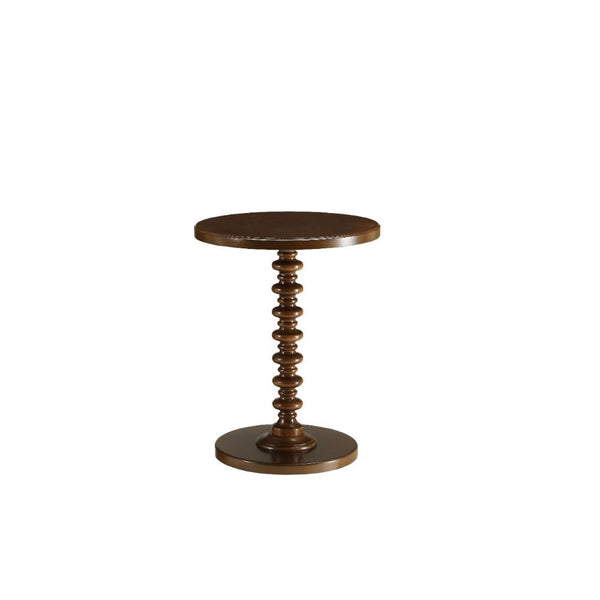 22" Brown Solid Wood Round Pedestal End Table - Living Room