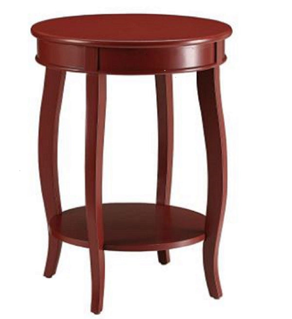 24" Red Wood Round End Table With Shelf - Living Room