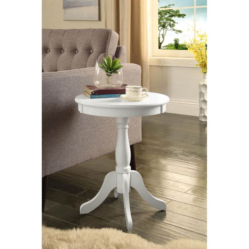 22" White Wood Round Pedestal End Table - Living Room