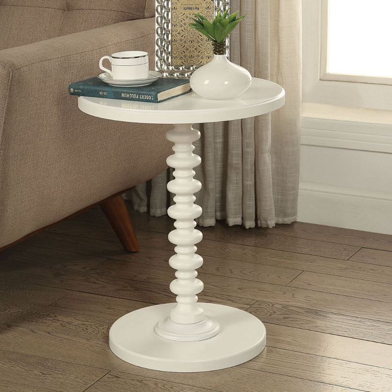22" White Wood Round Curvy Pedestal End Table - Living Room