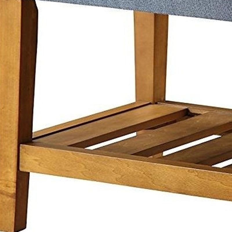 40" Blue and Brown Tufted Fabric Upholstered Storage Bench with Shelves - Living Room