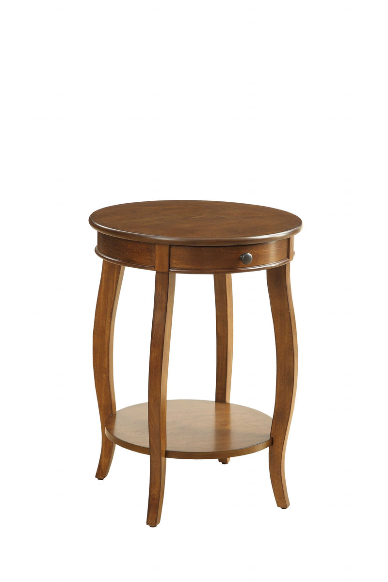 24" Brown Solid Wood Round End Table With Shelf - Living Room