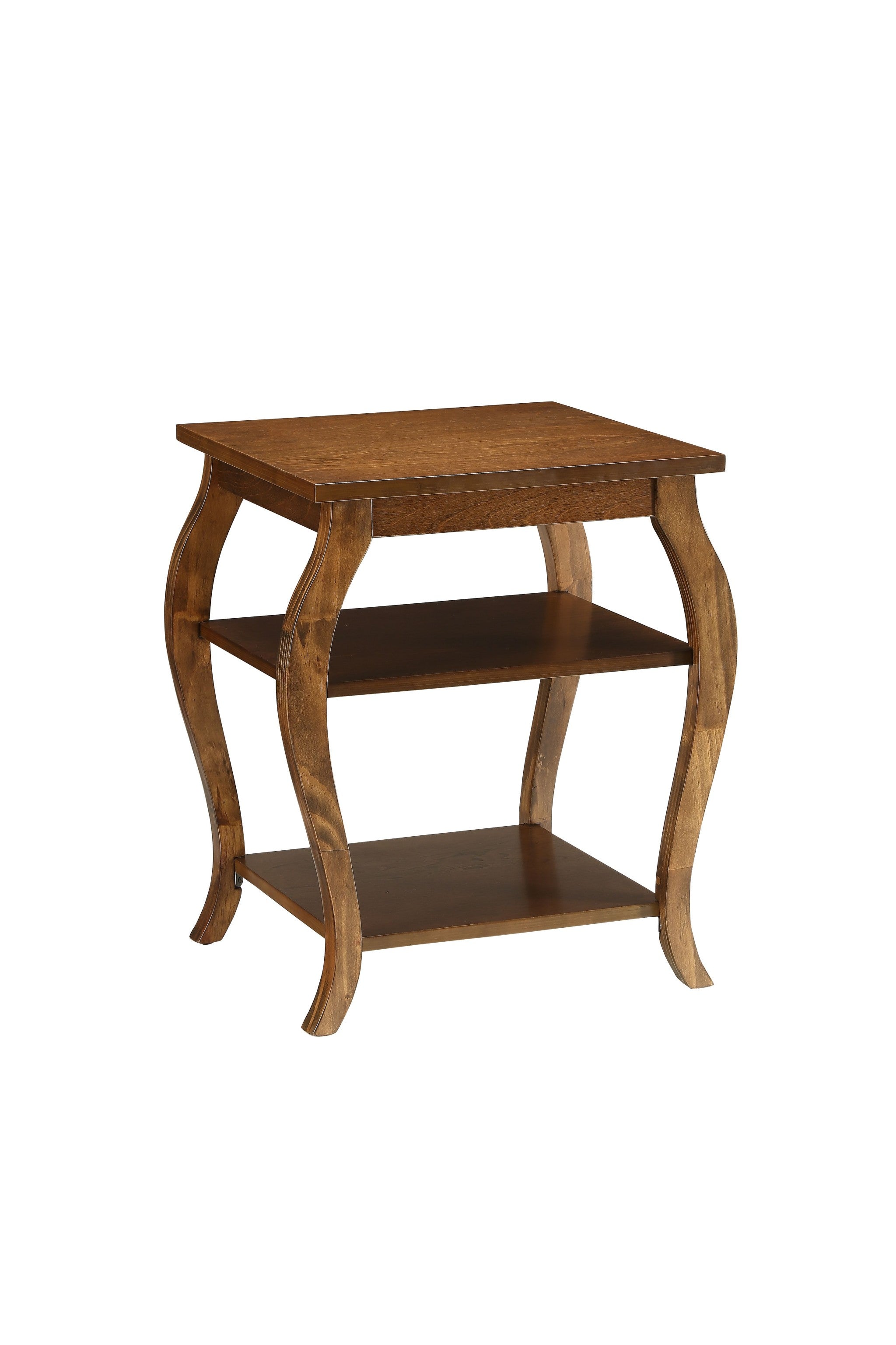23" Brown Wood Bow Leg End Table With Two Shelves - Living Room