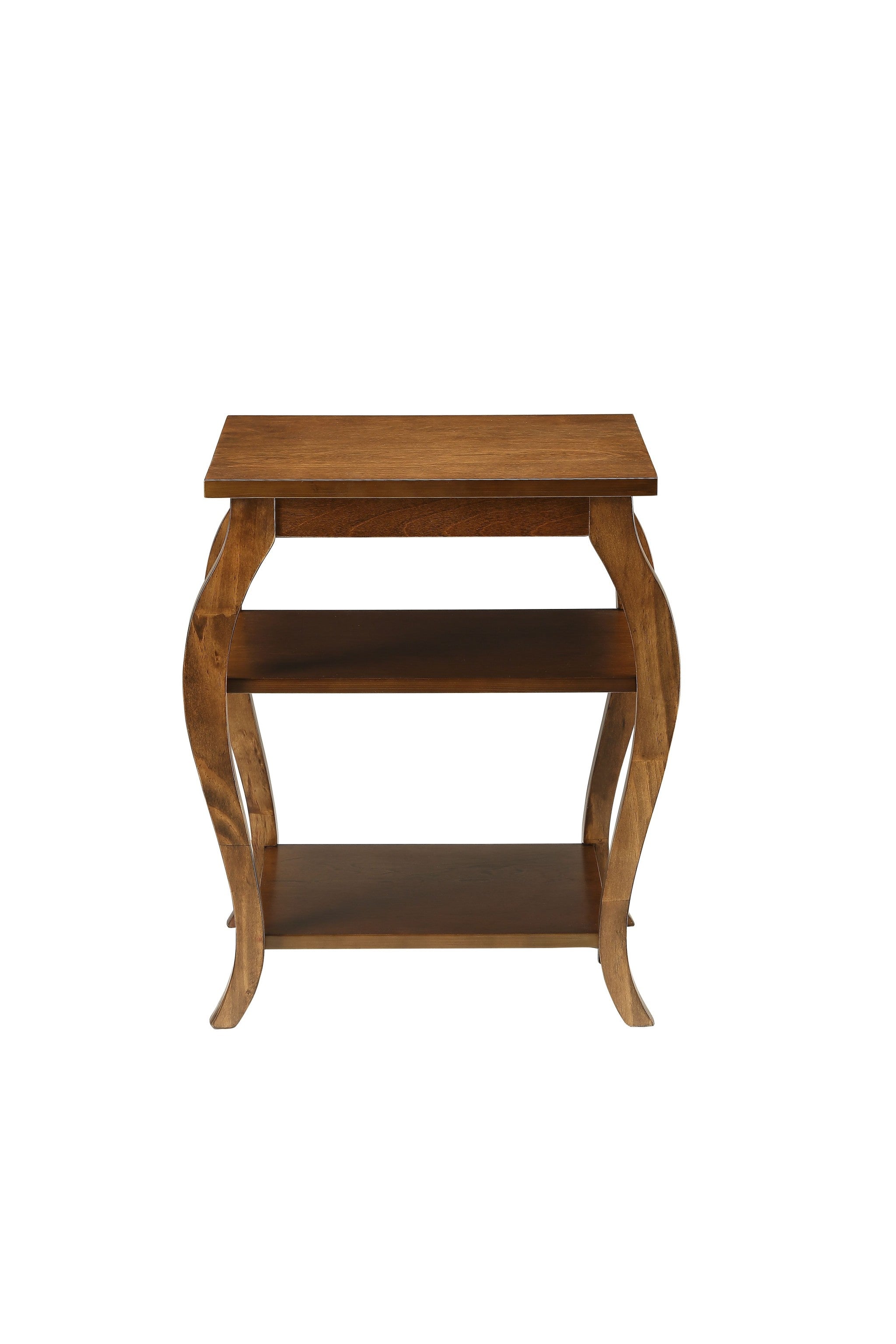 23" Brown Wood Bow Leg End Table With Two Shelves - Living Room