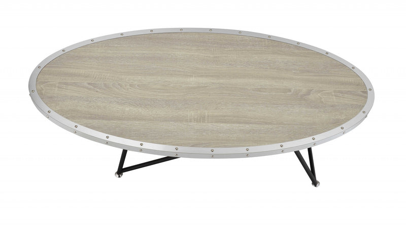 46" Gray and Black Wood and Iron Oval Coffee Table - Living Room