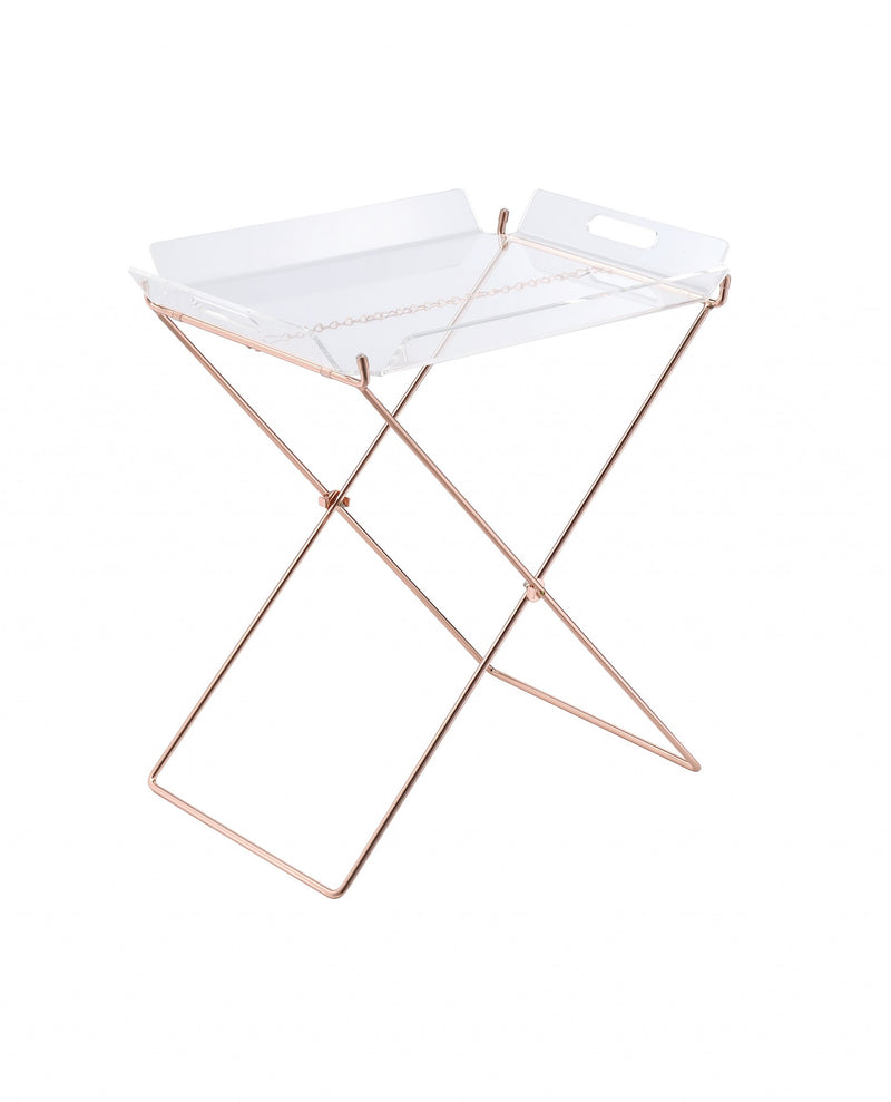 22" Clear and Copper Acrylic and Metal Tray Table - Living Room