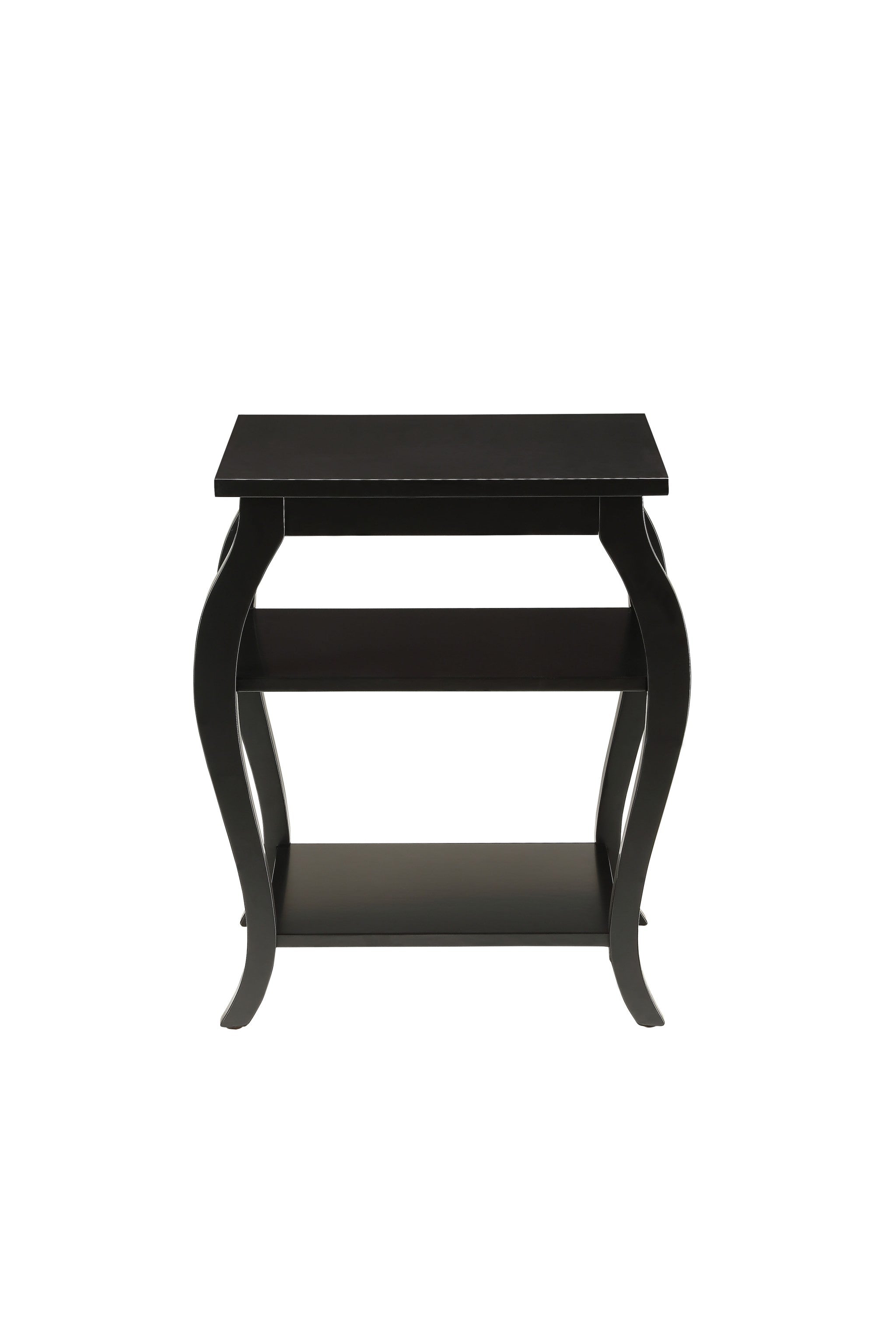 23" Black Wood Bow Leg End Table With Two Shelves - Living Room