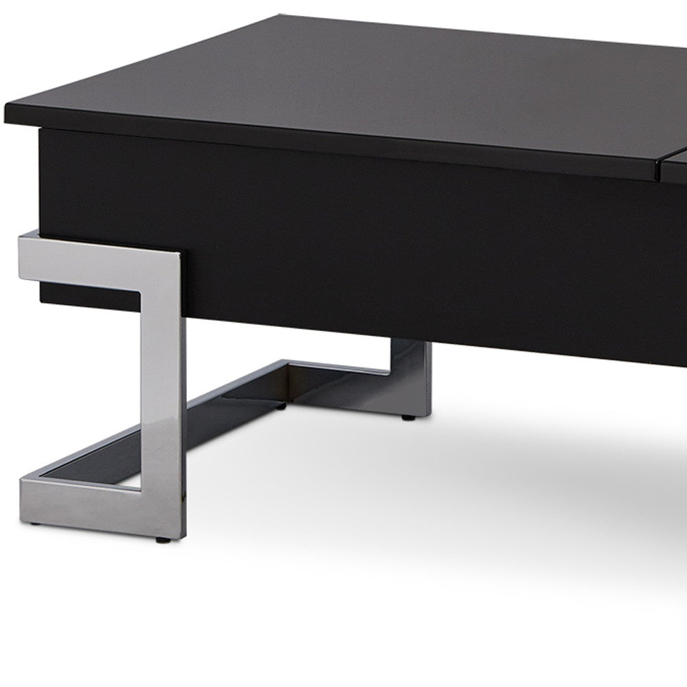 47" Black and Silver Wood And Iron Lift Top Sled Coffee Table - Living Room