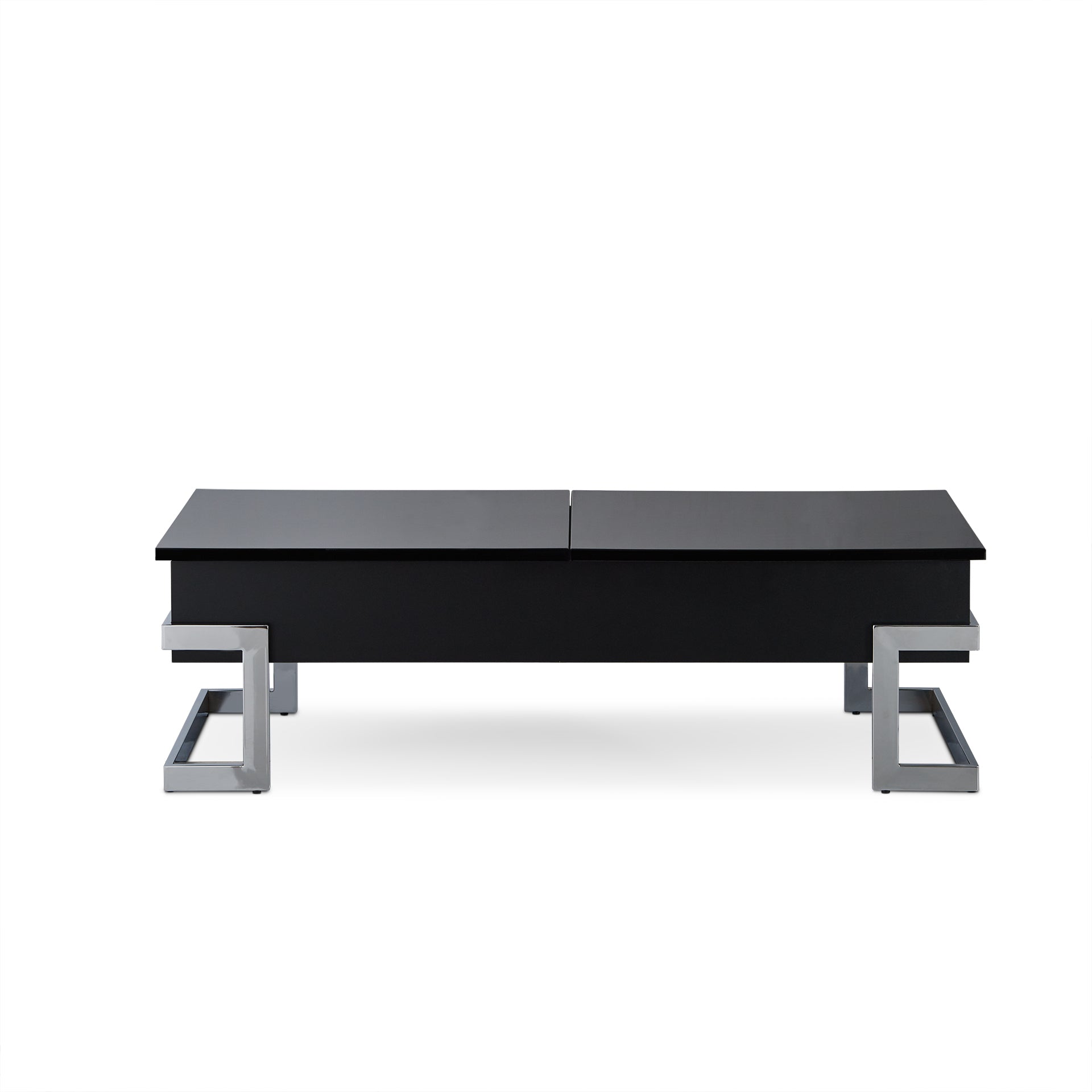 47" Black and Silver Wood And Iron Lift Top Sled Coffee Table - Living Room