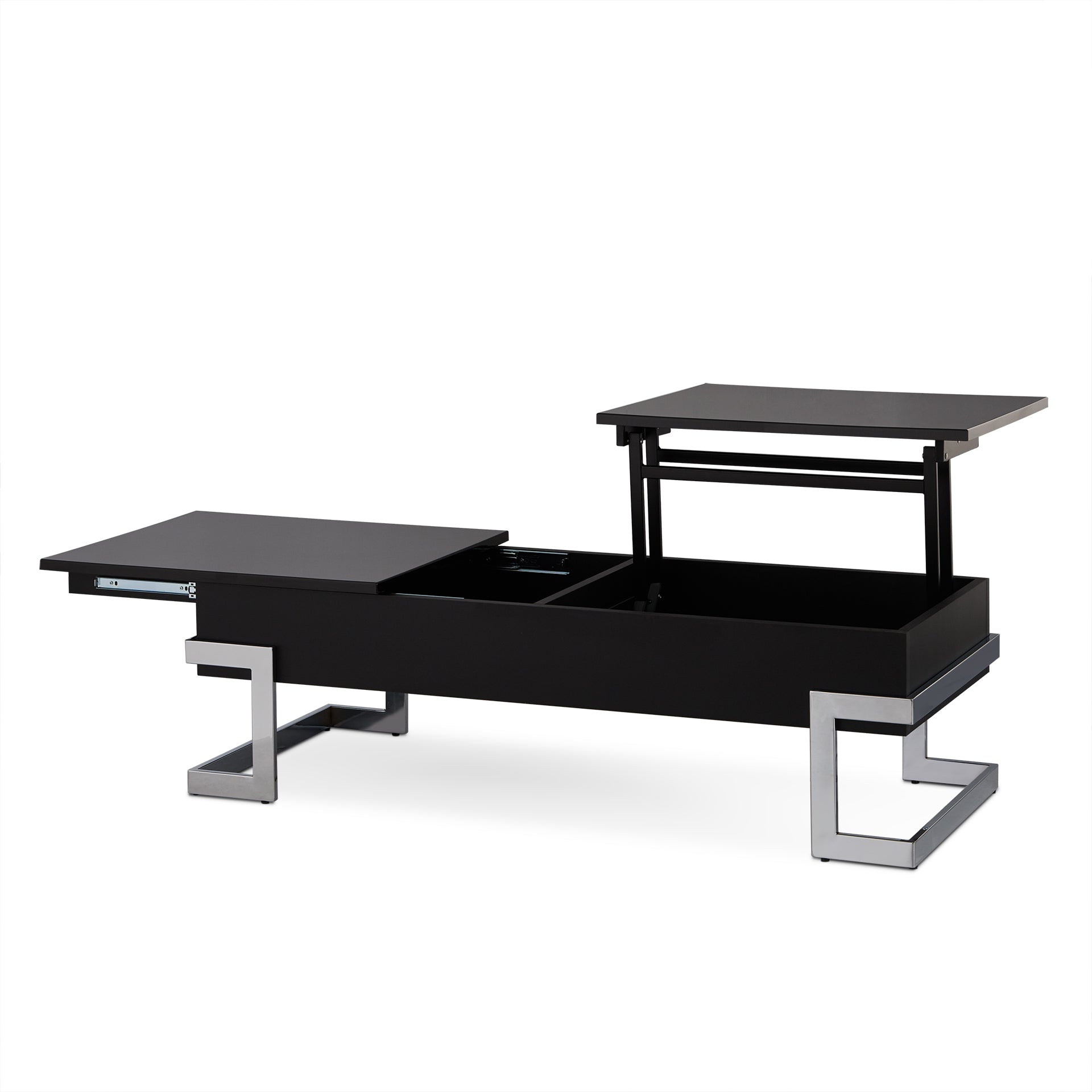47" Black and Silver Wood And Iron Lift Top Sled Coffee Table - Living Room
