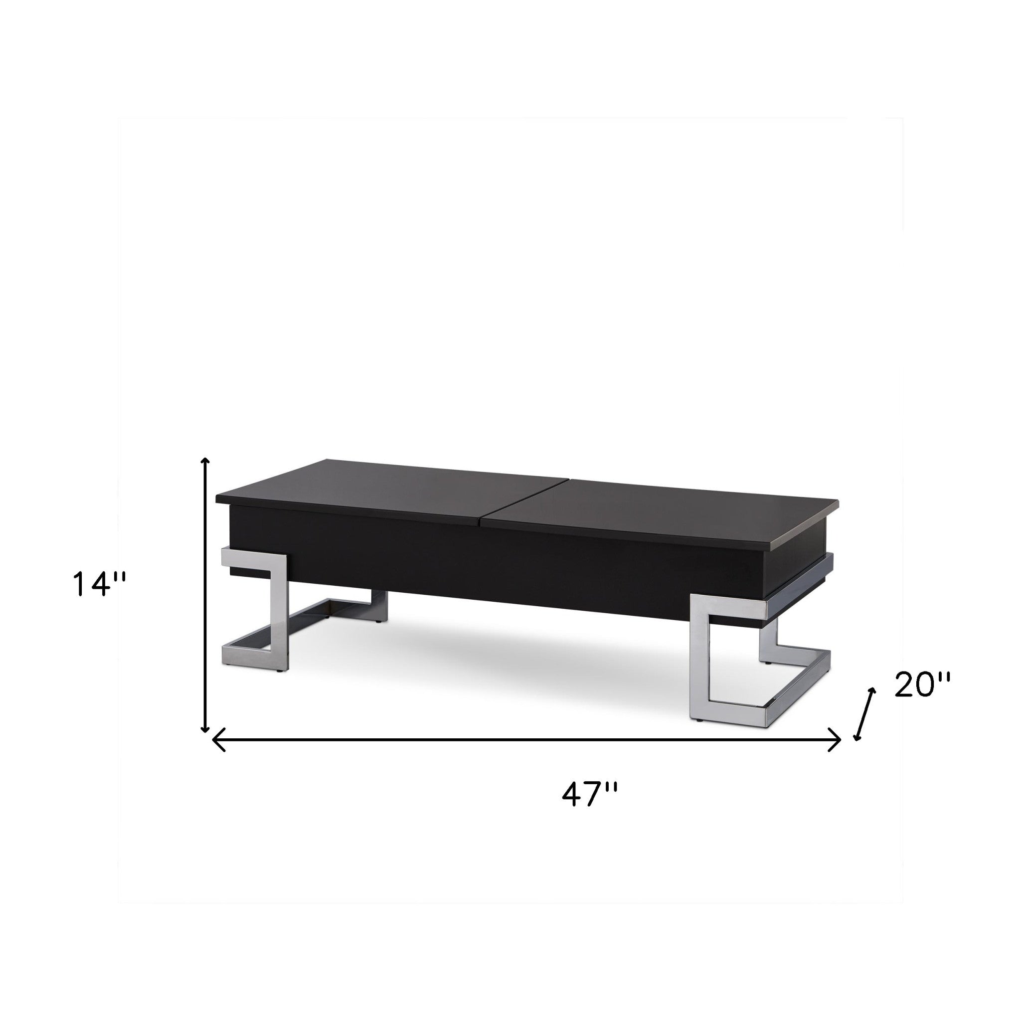 47" Black and Silver Wood And Iron Lift Top Sled Coffee Table - Living Room