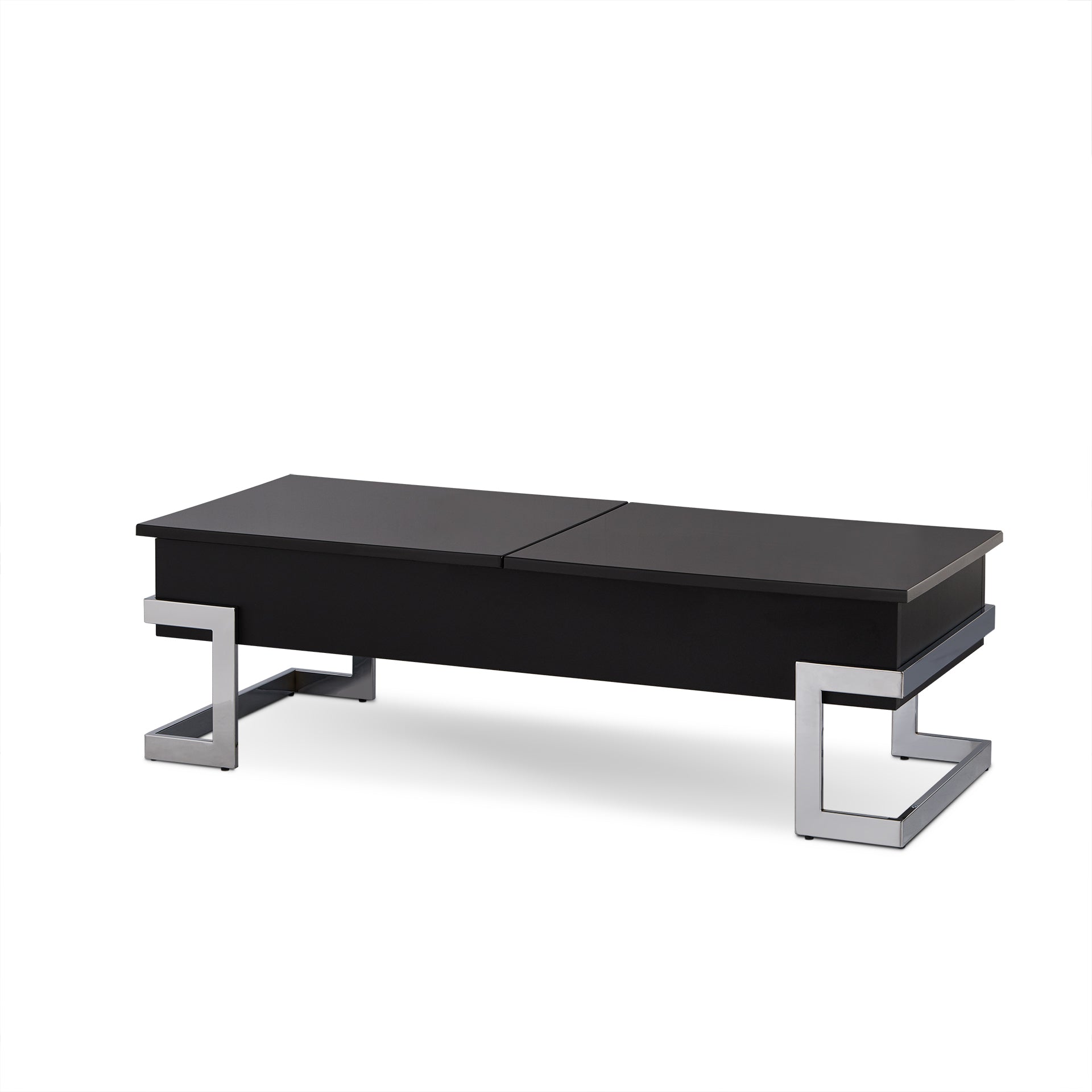 47" Black and Silver Wood And Iron Lift Top Sled Coffee Table - Living Room