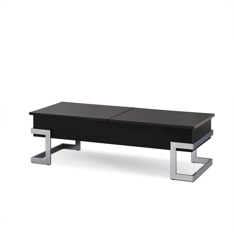 47" Black and Silver Wood And Iron Lift Top Sled Coffee Table - Living Room