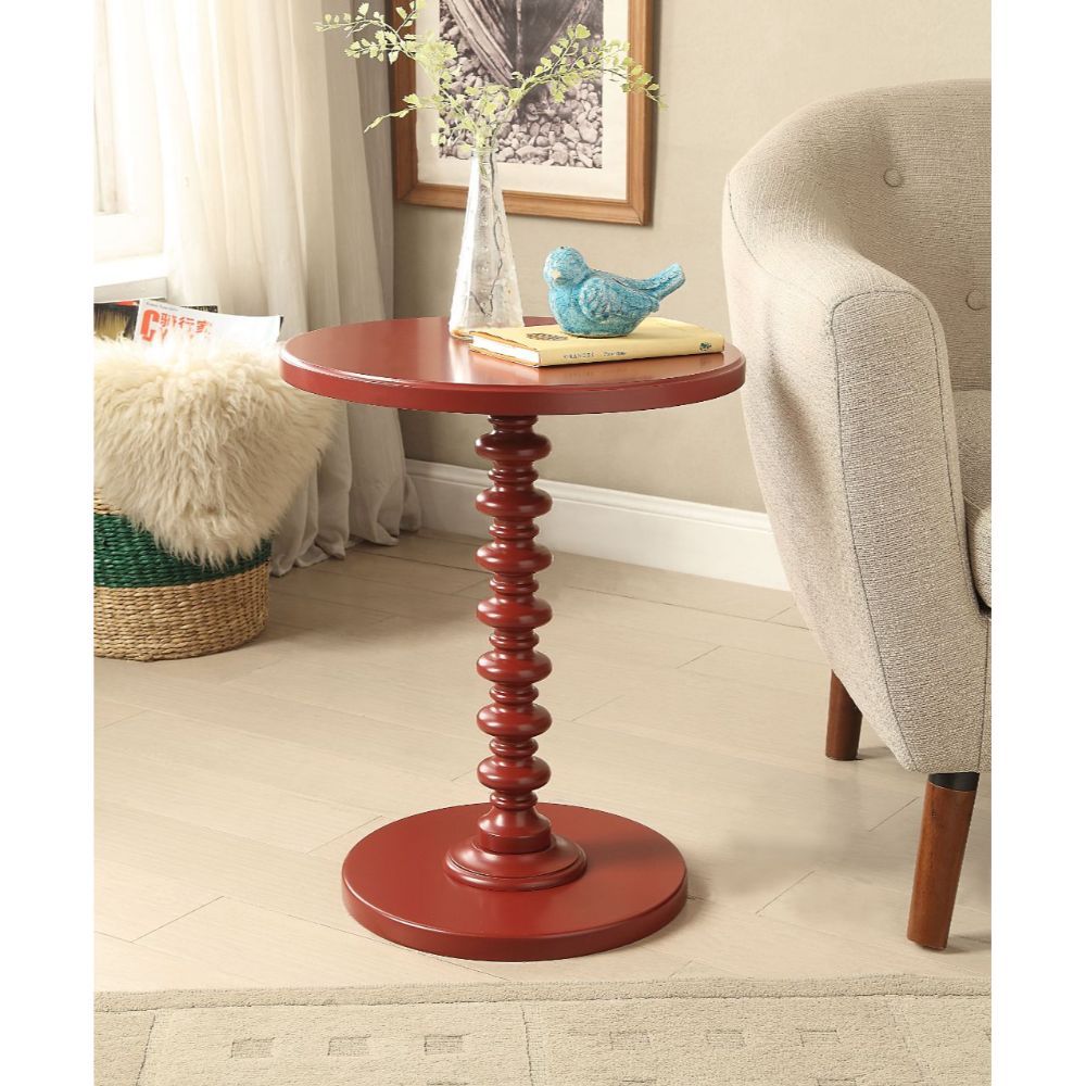 22" Red Solid Wood Round End Table - Living Room