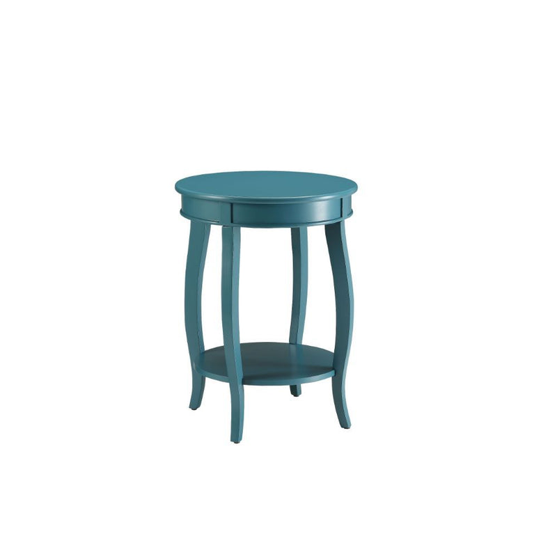 24" Teal Blue Solid Wood Round End Table With Shelf - Living Room