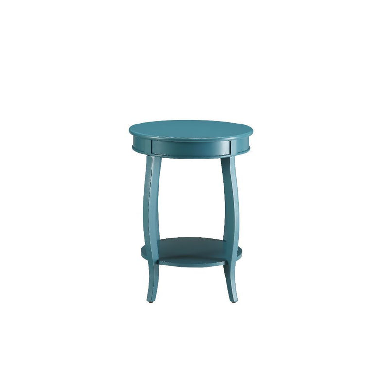 24" Teal Blue Solid Wood Round End Table With Shelf - Living Room