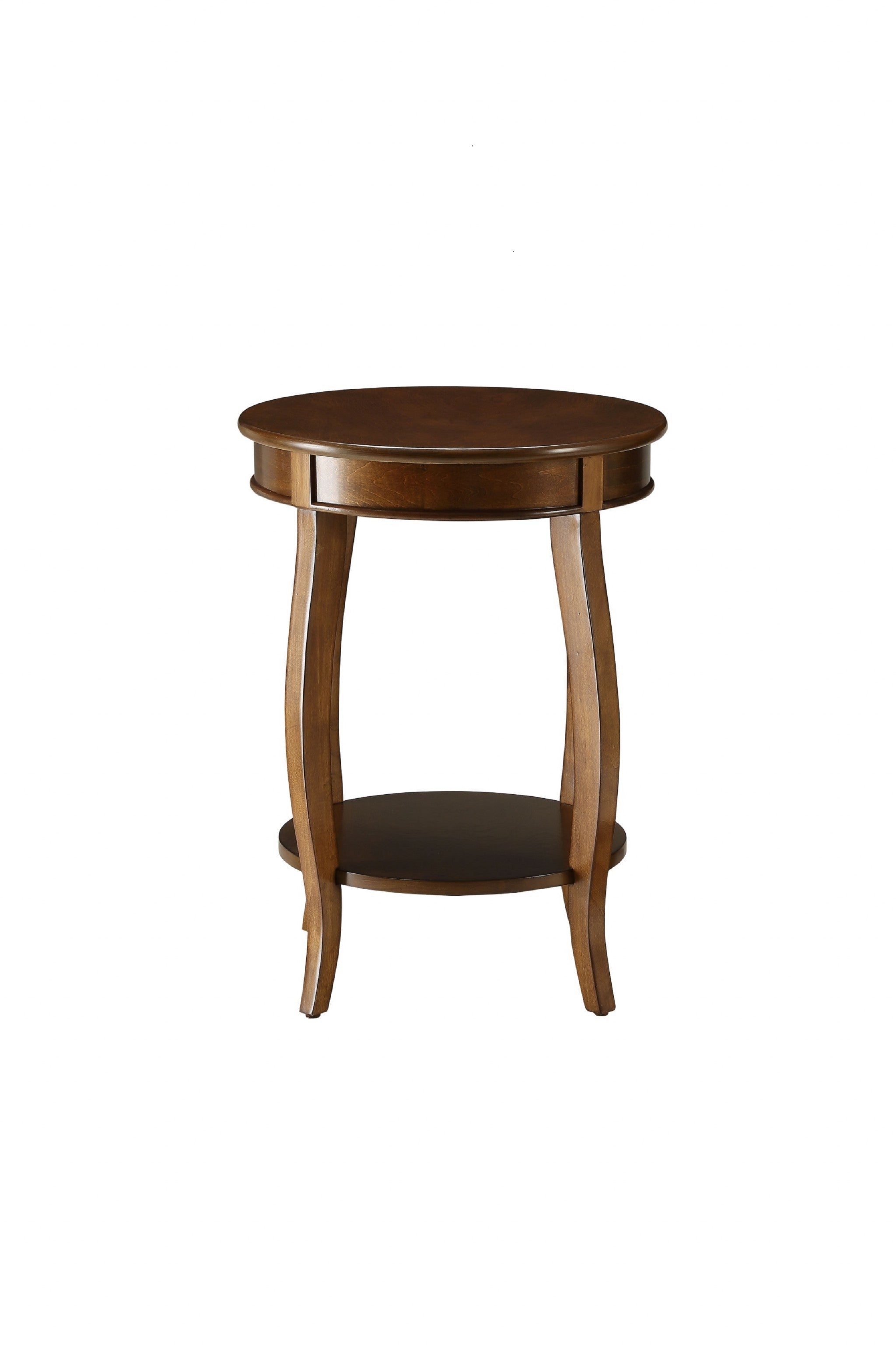 24" Brown Solid Wood Round End Table With Shelf - Living Room