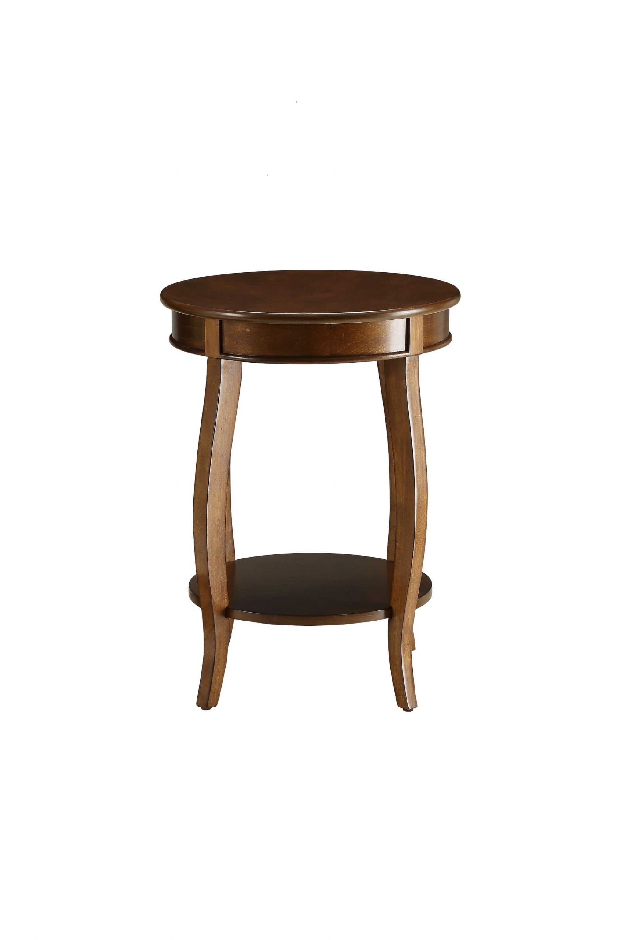24" Brown Solid Wood Round End Table With Shelf - Living Room