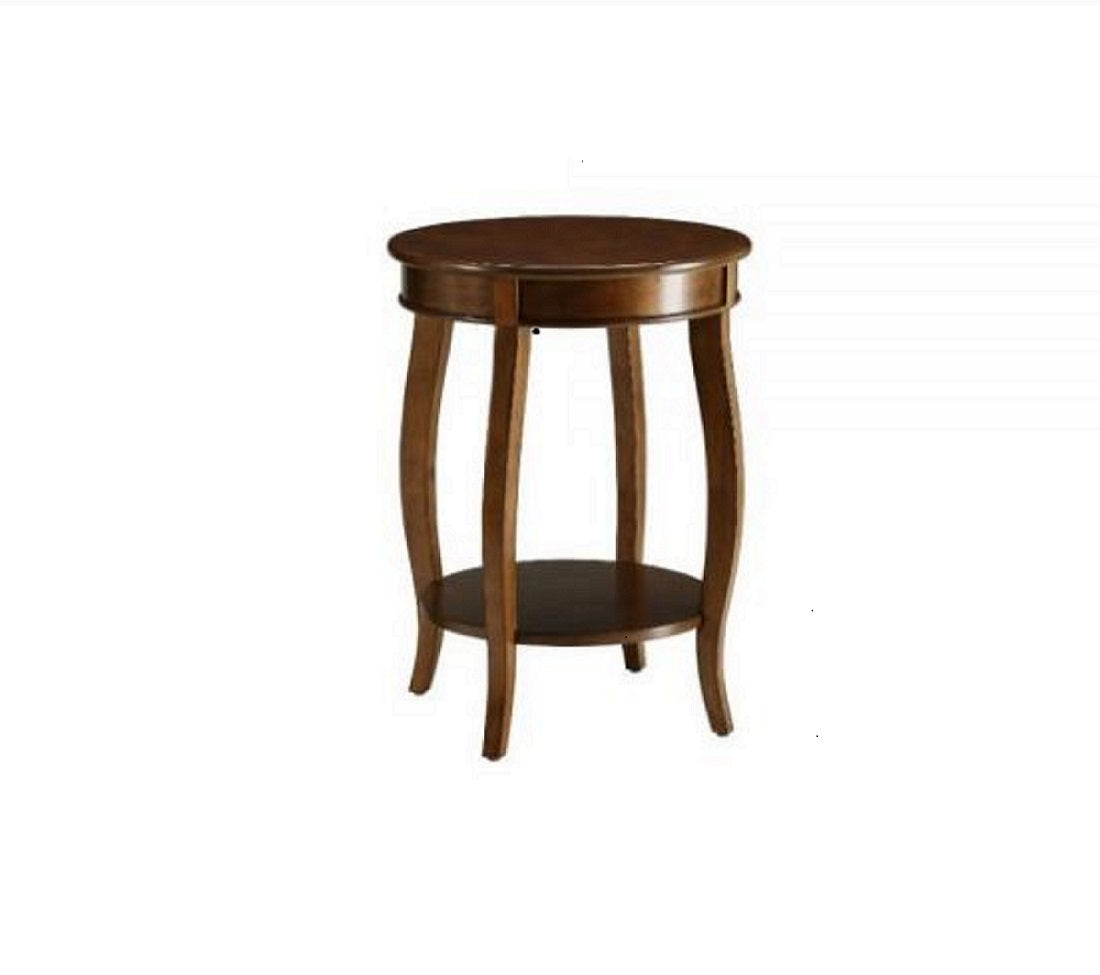 24" Brown Solid Wood Round End Table With Shelf - Living Room