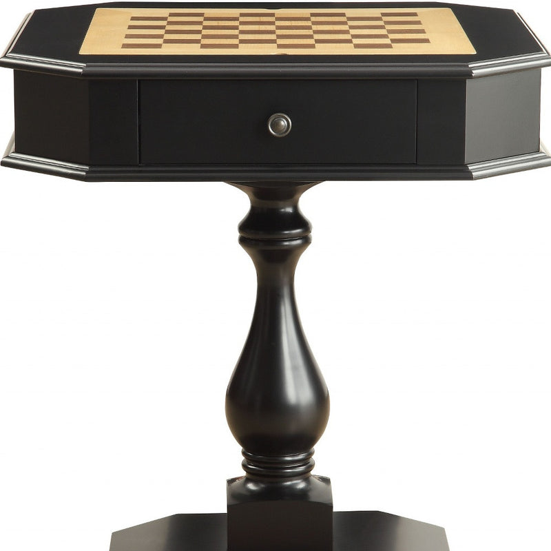 28" Black Wood Octagon Pedestal Console Table With Drawer - Living Room