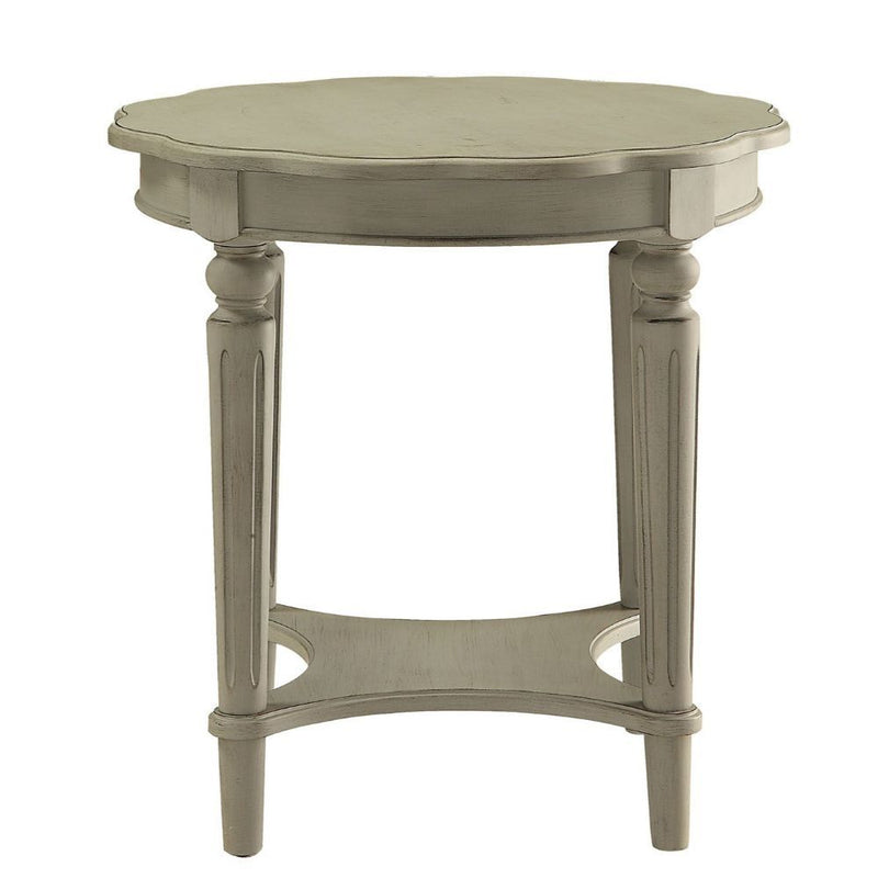 24" Light Slate Gray Solid Wood Round End Table With Shelf - Living Room