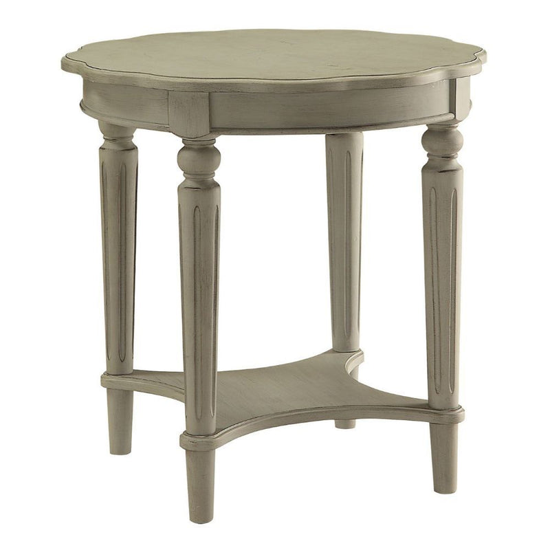 24" Light Slate Gray Solid Wood Round End Table With Shelf - Living Room