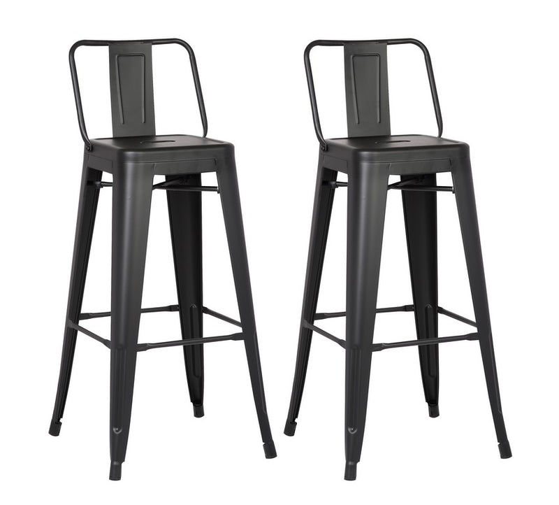 Set of Two 30" Black Iron Low Back Bar Height Bar Chairs - Living Room