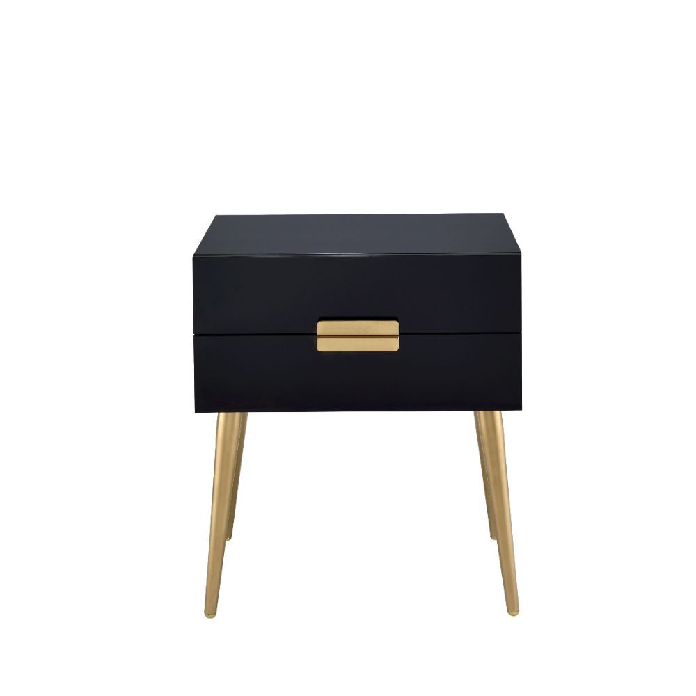 24" Black And Gold Wood And Iron End Table With Two Drawers - Living Room