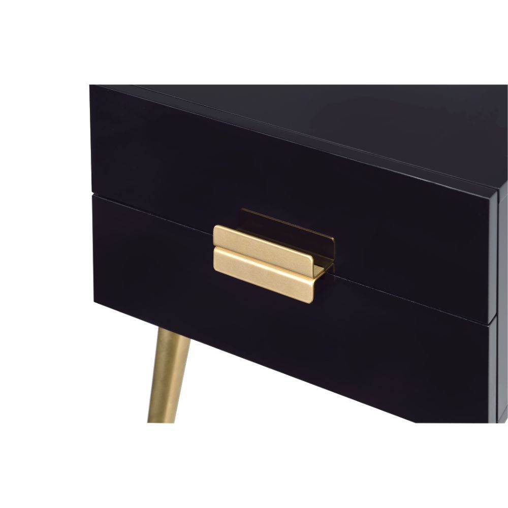 24" Black And Gold Wood And Iron End Table With Two Drawers - Living Room