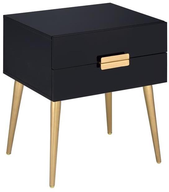 24" Black And Gold Wood And Iron End Table With Two Drawers - Living Room
