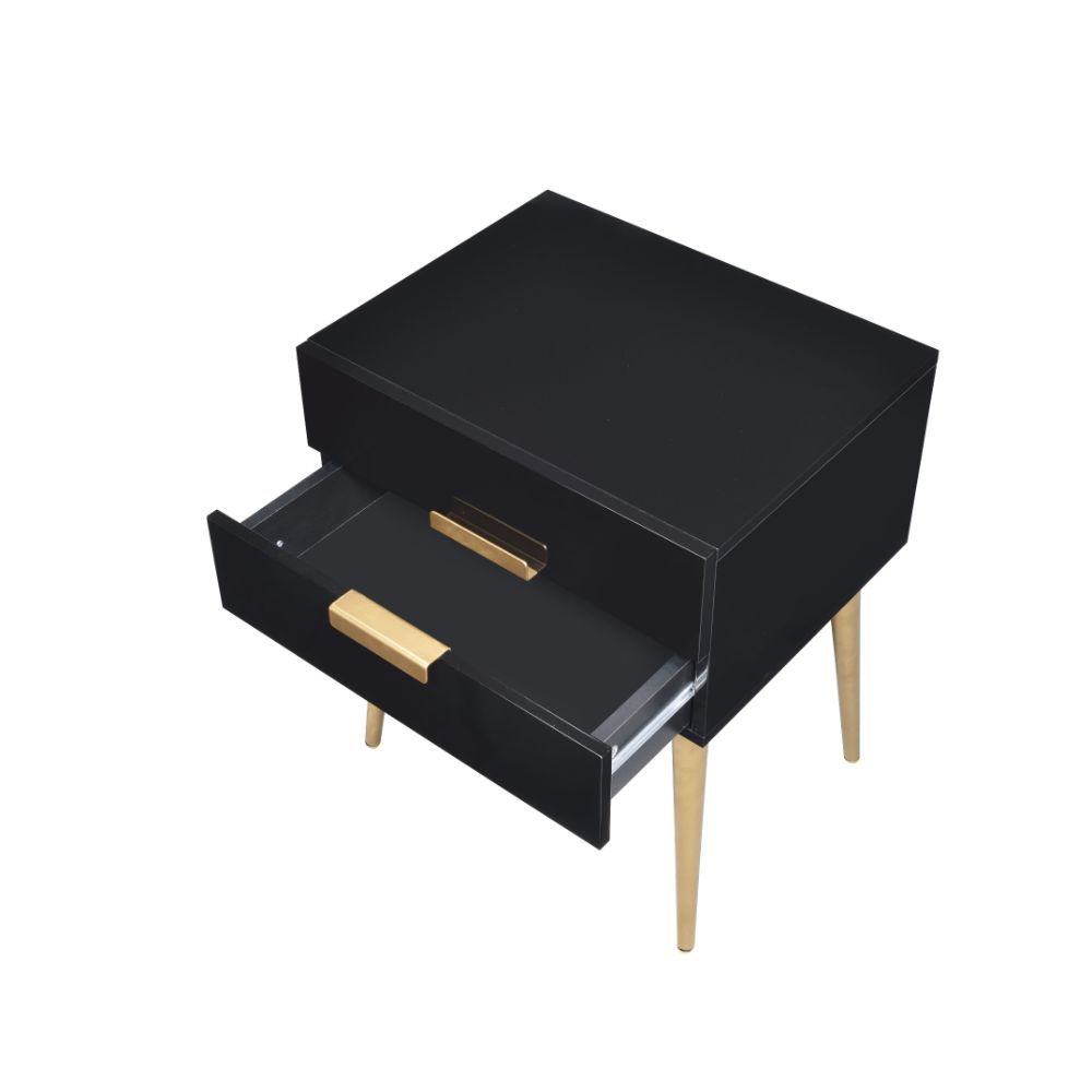 24" Black And Gold Wood And Iron End Table With Two Drawers - Living Room