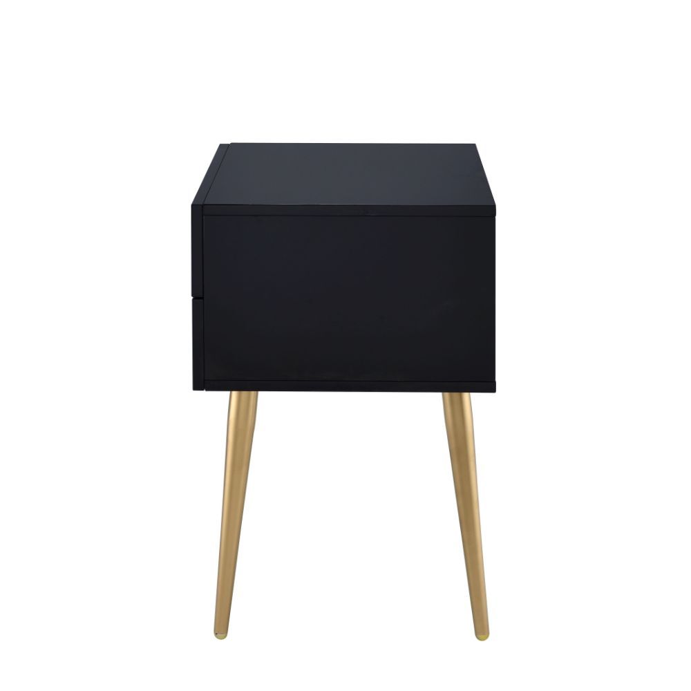 24" Black And Gold Wood And Iron End Table With Two Drawers - Living Room